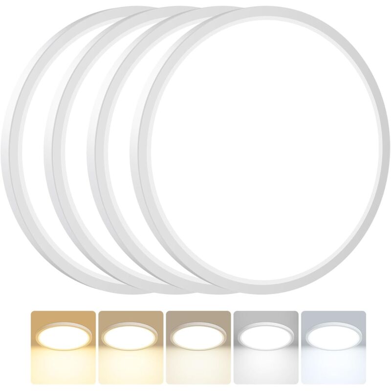 4er-set Led-deckenleuchten, 24 W, 2800 Lm, Wasserdicht (ip54), 5 Farbtemperaturen (3000 K/3500 K/4000 K/5000 K/6500 K), Runde Deckenleuchte Für Küche, Schlafzimmer, Flur, Ø 30 Cm