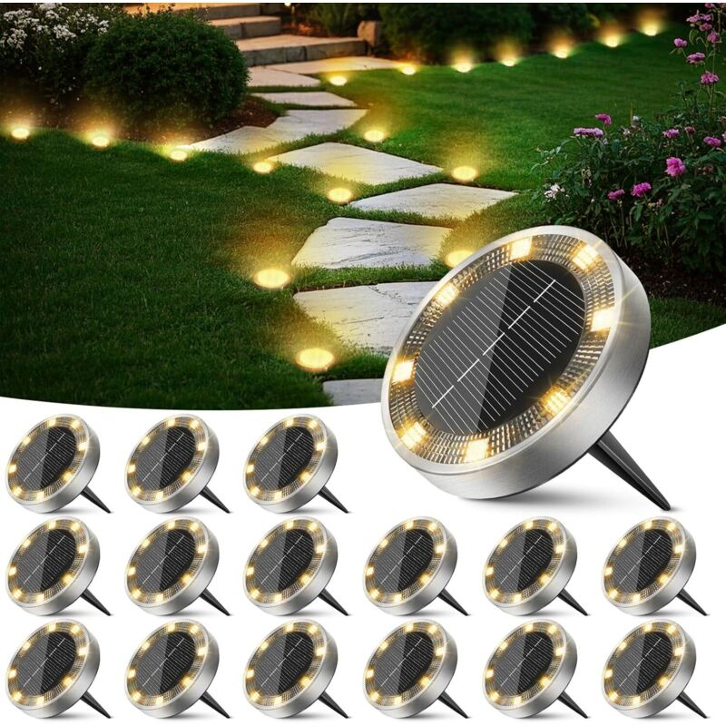 16er-pack Solar-gartenleuchten, 8 Led-solarleuchten Für Den Außenbereich, Wasserdichte Solarstrahler, Solarbeleuchtung Für Terrasse, Einfahrt, Weg, Rasen, Hof Und Garten, Kaltweiß