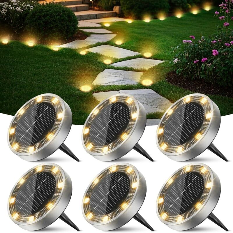 Solar-gartenleuchten Für Den Außenbereich, 6er-set, 8 Led-solar-gartenleuchten, Wasserdichte Solar-strahler Für Einfahrten, Wege, Rasenflächen, Terrassen, Höfe [warmweiß]