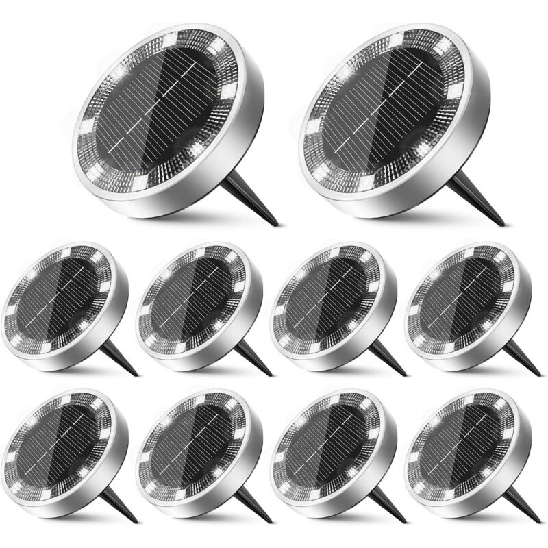 10er-pack Solar-gartenleuchten, 8 Led-solarleuchten Für Den Außenbereich, Wasserdichte Solarstrahler, Solarbeleuchtung Für Terrasse, Einfahrt, Weg, Rasen, Hof Und Garten, Kaltweiß