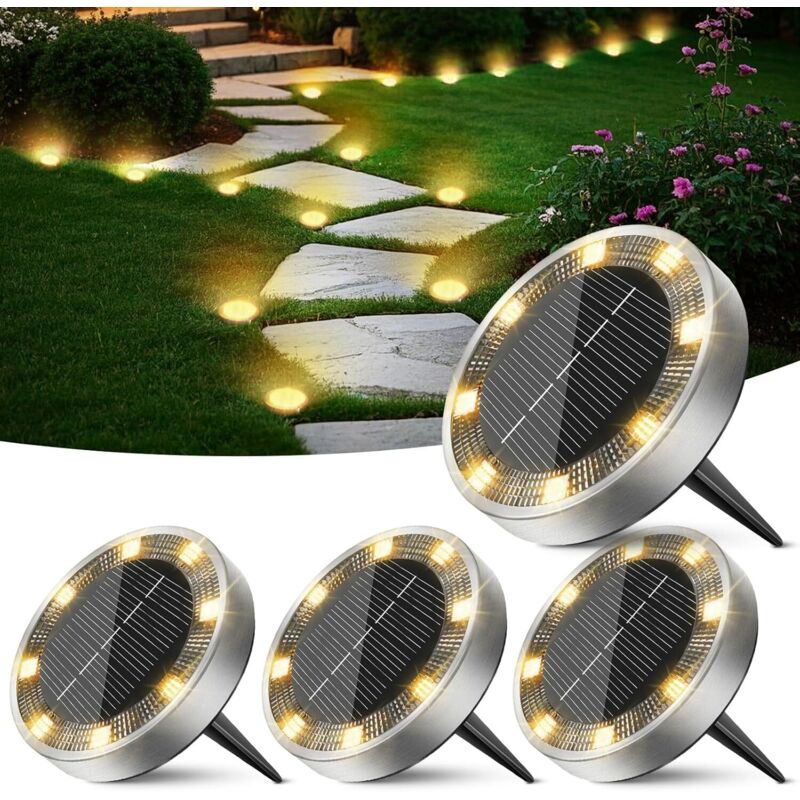 4er-set Solar-bodenleuchten, Solar-gartenleuchten Für Den Außenbereich Mit 8 Leds, Wasserdichte Solar-strahler Für Wege, Einfahrten, Rasenflächen, Terrassen, Höfe Und Pools [warmweiß]