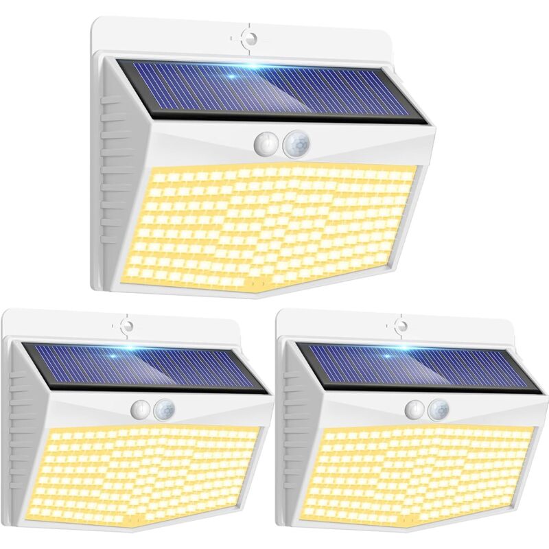 Solarbetriebene Außenleuchten Mit Bewegungsmelder, 3er-pack, Led-außenleuchten Mit Sensor, 3 Modi/wasserdichte Solarstrahler, Außenbeleuchtung Für Garten, Wand, Garage, Warmweiß