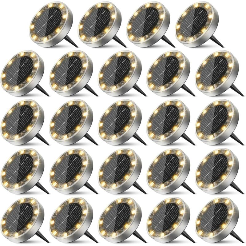 Solar-bodenleuchten, 24er-pack, Solar-gartenleuchten Für Den Außenbereich Mit 8 Leds, Wasserdichte Solar-strahler Für Wege, Einfahrten, Rasenflächen, Terrassen, Höfe Und Pools [warmweiß]
