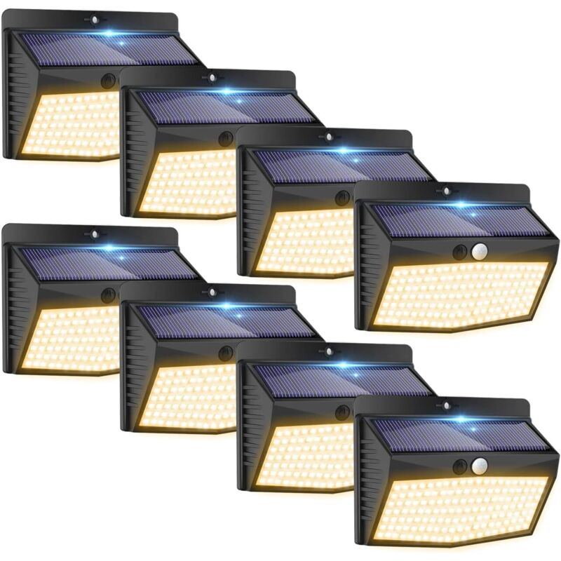 Warmweiße Solar-außenleuchten [8er-pack Mit 138 Leds] Kabellose Solarleuchten Mit 3 Modi Und Bewegungssensor, Wasserdichte Solarbeleuchtung Für Die Gartendekoration