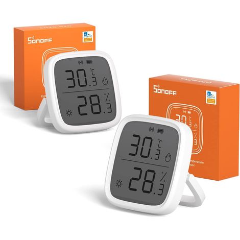 2er-pack Mini-zigbee-smart-temperatur- Und Feuchtigkeitssensoren, Geeignet Für Sonoff Snzb-02d – Innenthermometer Und Hygrometer Mit Lcd-bildschirm, 5-sekunden-update, Kompatibel Mit Alexa Und Google