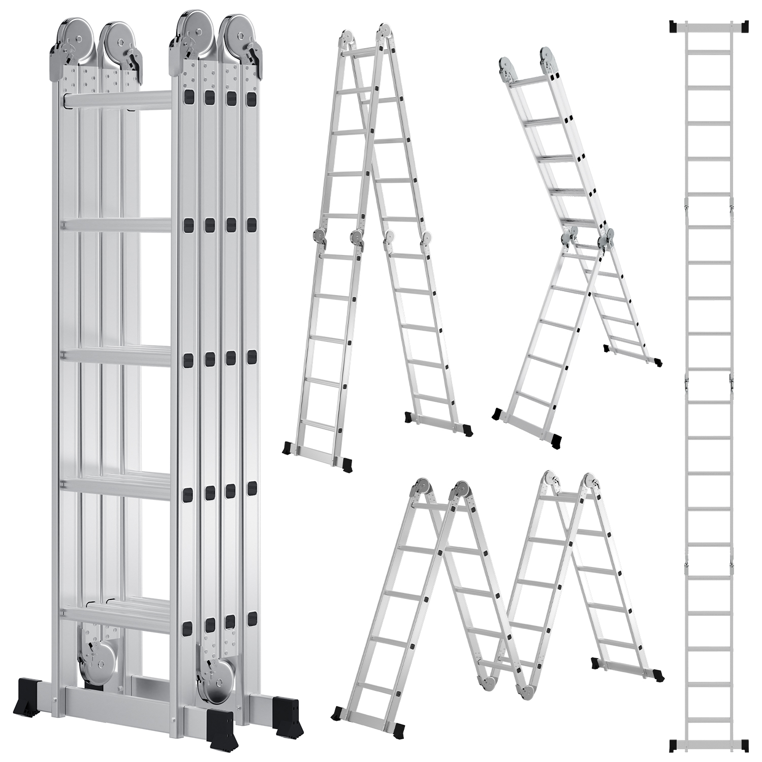 Tolletour Aluminium Mehrzweckleiter 7in1 4x5 Stufen, Ca. 580cm / 5.8m, Klappbare Gelenkleiter Für Haus & Werkstatt, Anlegeleiter, Max. Belastbarkeit 150 Kg