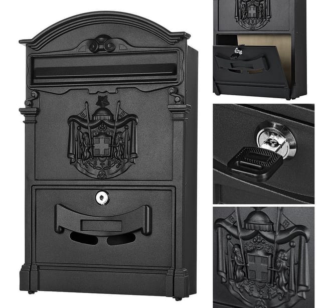 Mucola - Briefkasten Antik Wandbriefkasten Briefkastenanlage Mailbox Letterbox Schwarz
