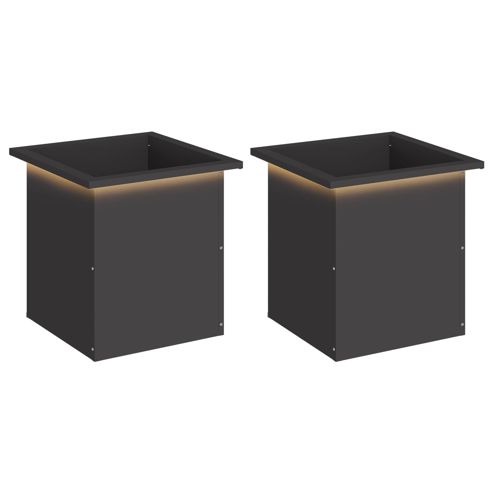 Garten-pflanzkübel Mit Led 2 Stk. Schwarz 40 X 40 X 40 Cm Stahl Vidaxl