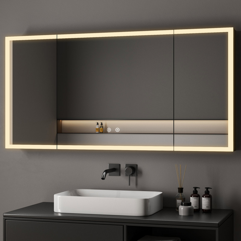Großer Spiegelschrank Bad Mit Beleuchtung 120x60 Cm Komplett Vormontiert Spiegelschrank Schwarz Mit Beleuchtung Badezimmerschrank Mit Spiegel Hängeschränke Medizin Kabinett Mit 3 Einstellbare Lichtfar