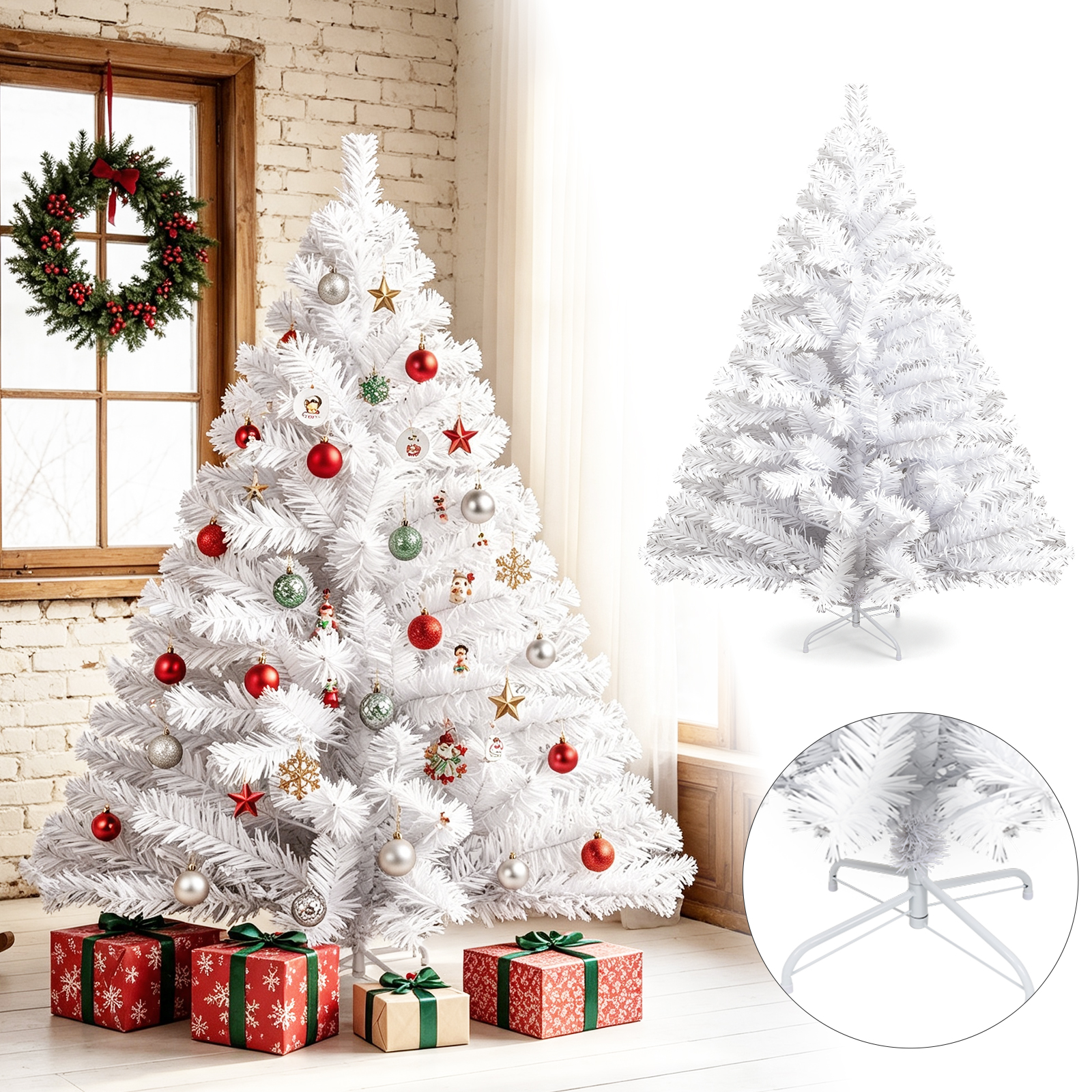 Wolketon 180cm Künstlicher Weihnachtsbaum Mit 650 Spitzen Pvc, Tannenbaum Mit Ständer, Christbaum Kunstbaum Weiß