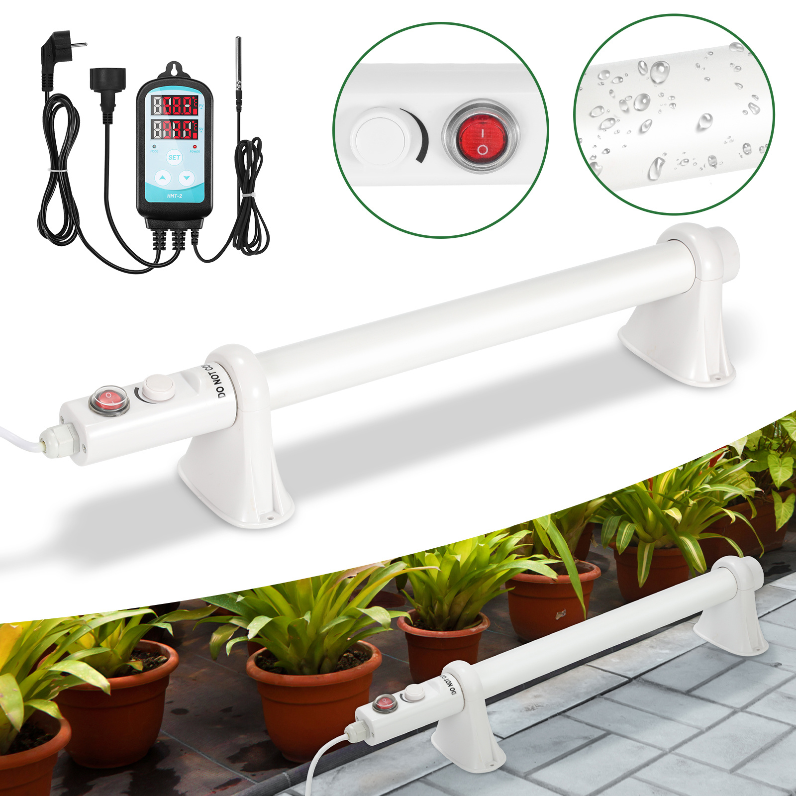Wolketon Gewächshausheizung 55w, Rohrheizung 500 Mm Mit Thermostat 0–90 °c, Weiß