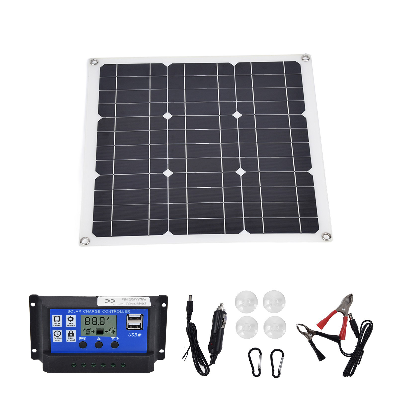 30-w-solarpanel-set, Monokristallines Silizium-solarpanel, Batterieladegerät Mit 10-a-regler Und 18-v/5-v-usb-netzteil.