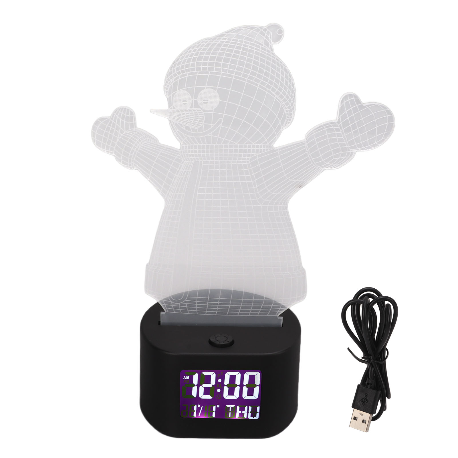 3d-acryl-schneemann-nachtlicht Mit Ewigem Kalender, Digitalem Wecker Und Farbiger Led-beleuchtung, Inklusive Sockel.