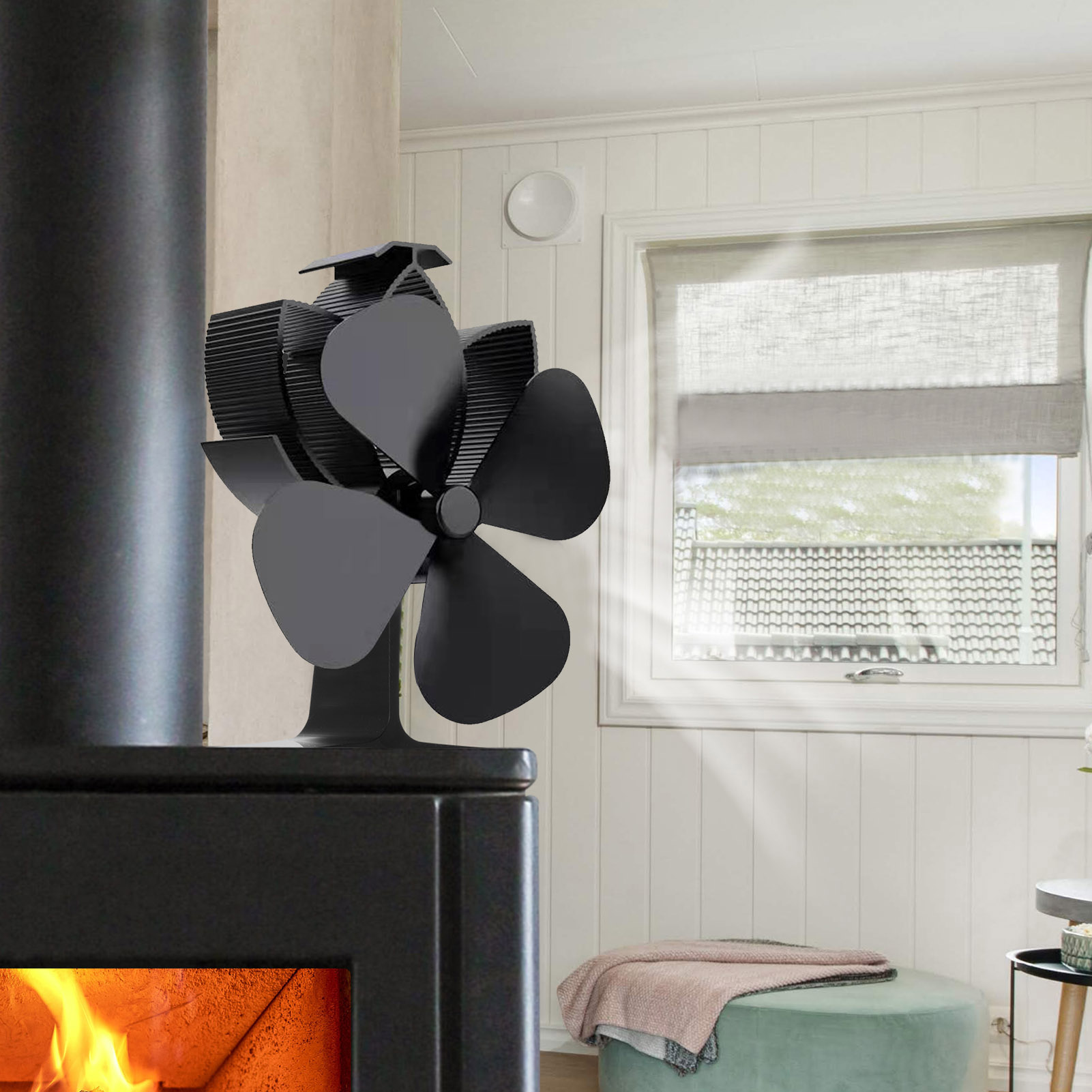 4-flügeliger Kaminventilator Für Öfen, Energiesparend, Batterielos