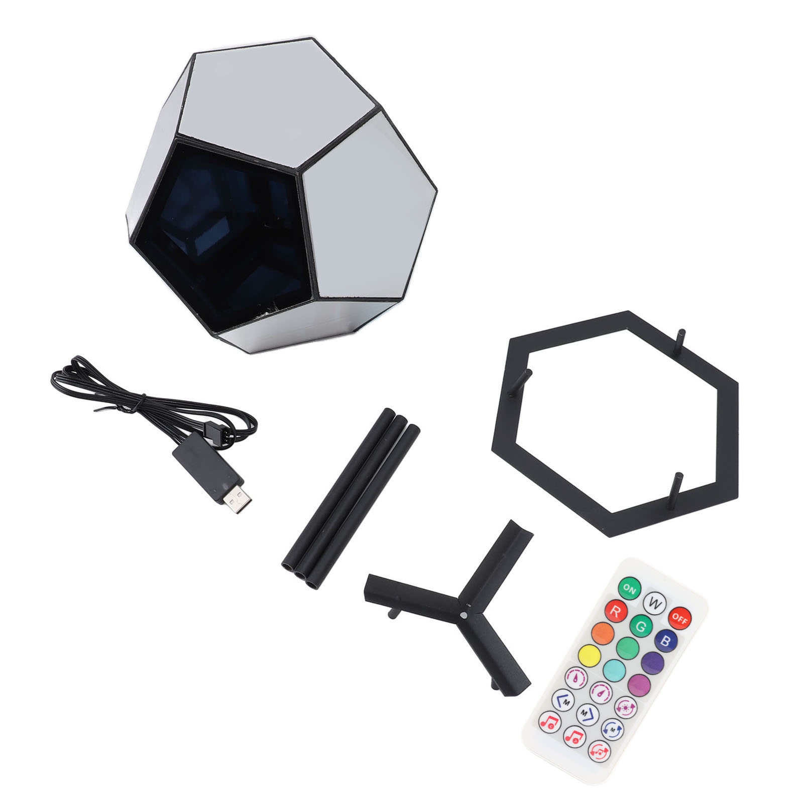 Usb-betriebene, Musiksynchronisierte, Farbwechselnde Led-lampe In Dodekaederform Mit Ständer, Ideal Für Schlaf- Oder Spielzimmer. Perfekt Für Schlaf- Oder Spielzimmer.