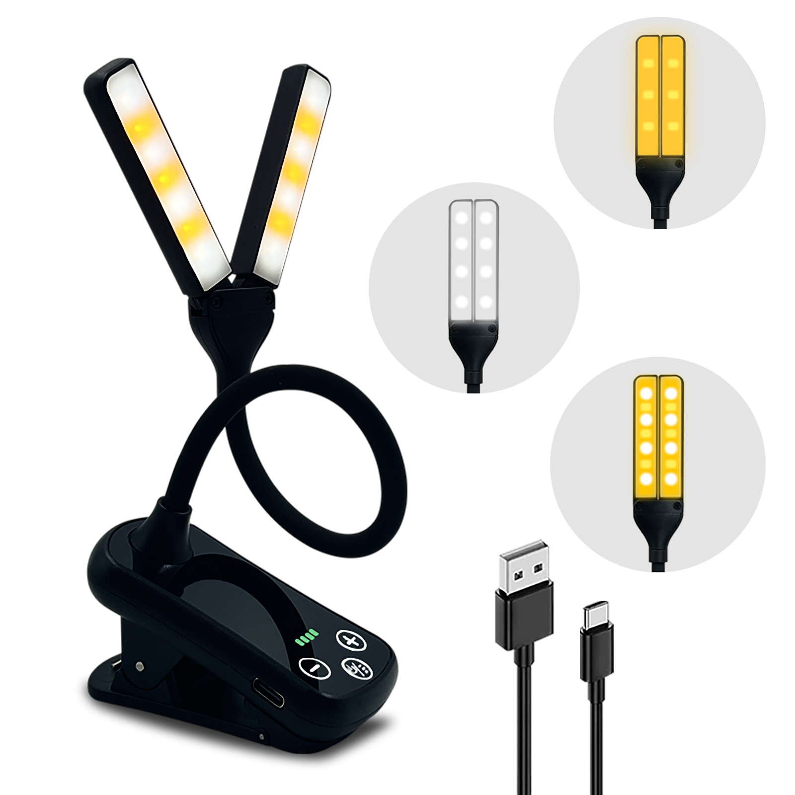 Mini-leselampe Mit Zwei Leuchtenköpfen Für Schüler, Wiederaufladbare Schreibtischlampe Mit Klemme, Augenschutz, Touch-steuerung, 3 Einstellbare Farbtemperaturen, Variable Helligkeit, Einstellbarer Bel