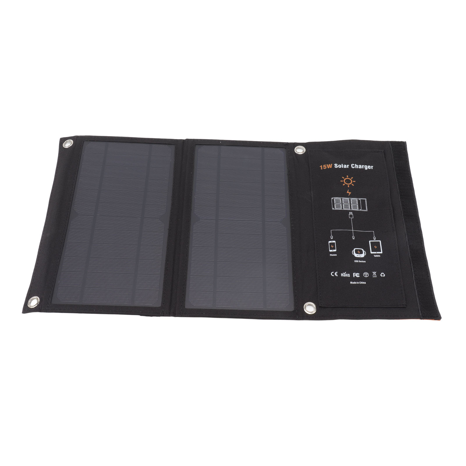 15-w-monokristallin-solarladegerät, Zwei Usb-anschlüsse, Faltbar, Externer Akku Für Mobiltelefone, Schwarz