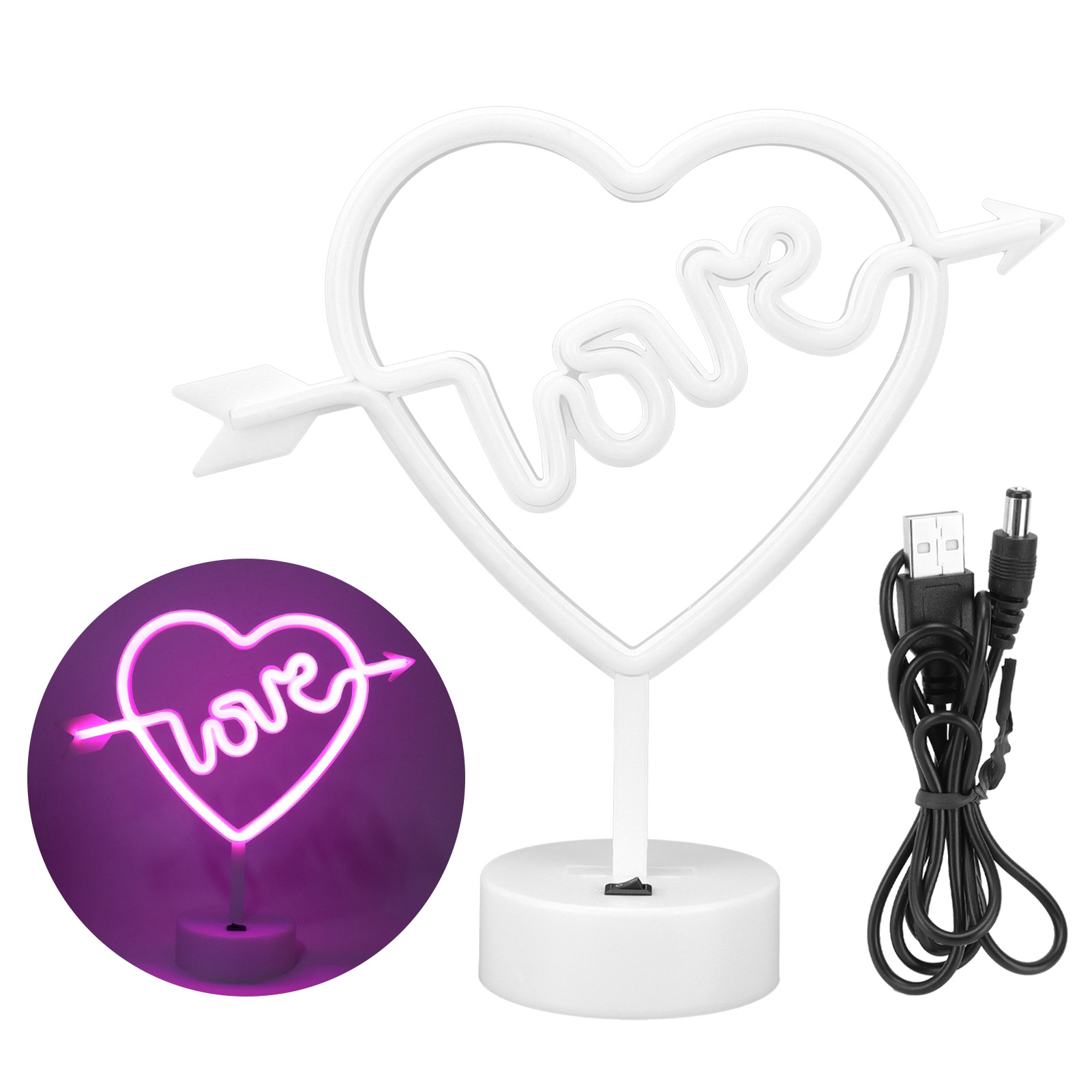 Herzförmiges Neon-nachtlicht Für Hochzeiten, Kinderzimmer Und Wohnzimmer – Usb-/batteriebetrieben