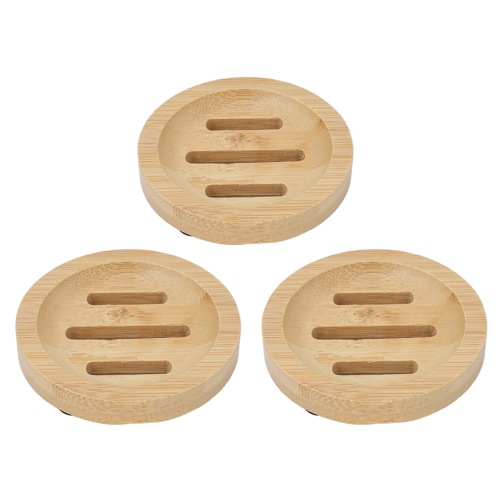 Set Aus 3 Runden Seifenschalen Aus Bambus Im Eleganten Retro-stil Mit Integriertem Abfluss, Für Zuhause, Badezimmer Und Küche.