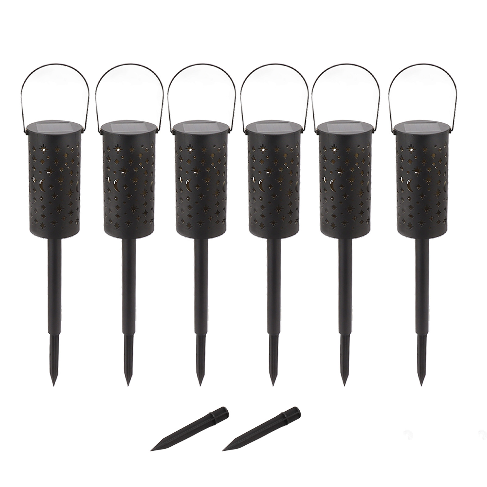 Set Mit 6 Wasserdichten Led-solar-gartenleuchten, Stimmungsvolle Beleuchtung In Form Von Stern Und Mond, Zum Einstecken In Den Boden Für Rasen, Terrasse Oder Gehweg.