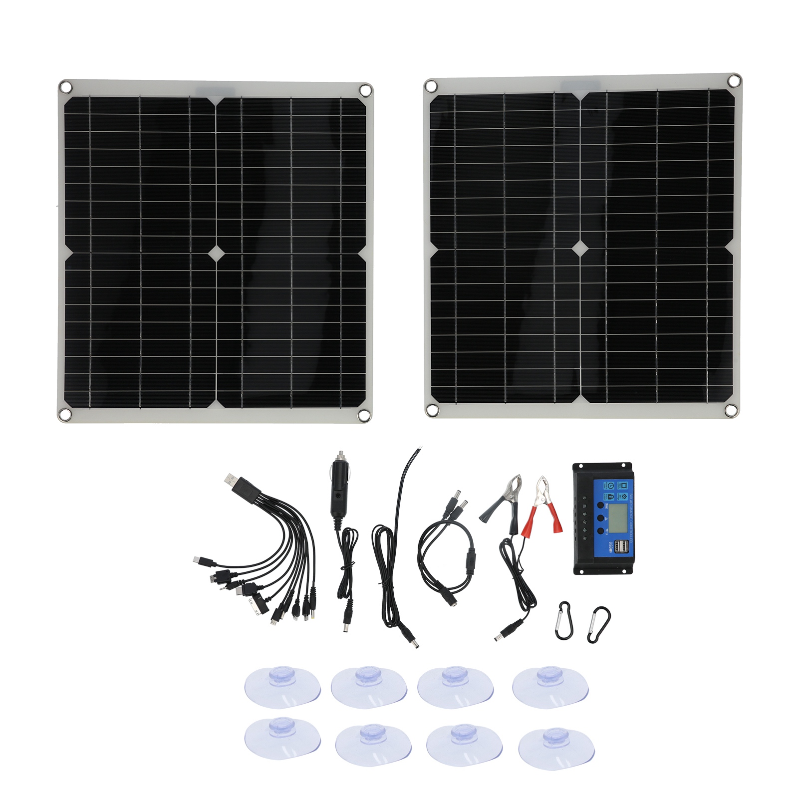 Set Aus 2 Flexiblen 20v 25w Solarmodulen Mit 20a Solarladeregler, Kabel Und Batterieklemme.