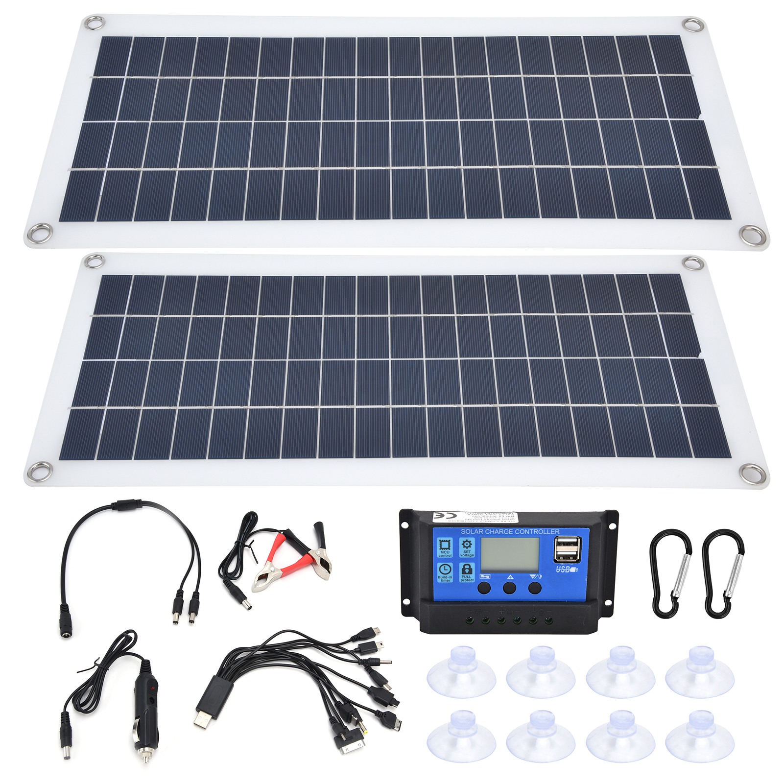 Set Bestehend Aus 2 X 10w Solarmodulen Mit 30a Laderegler, Photovoltaikmodul Und 5v Usb-anschluss Zum Notladen In Wohnmobilen Oder Booten.