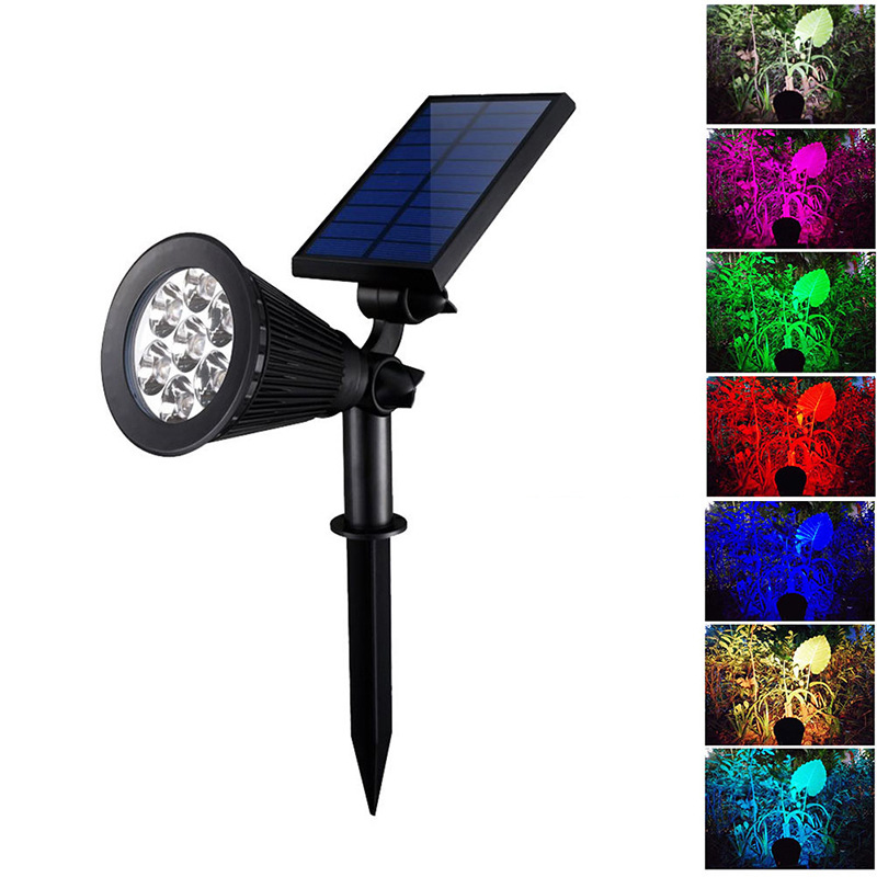 Farbiger Abs-solar-bodenstrahler Mit Doppeltem Drehgelenk Für Den Außenbereich, Terrasse Und Garten, 7 Warmweiße Leds