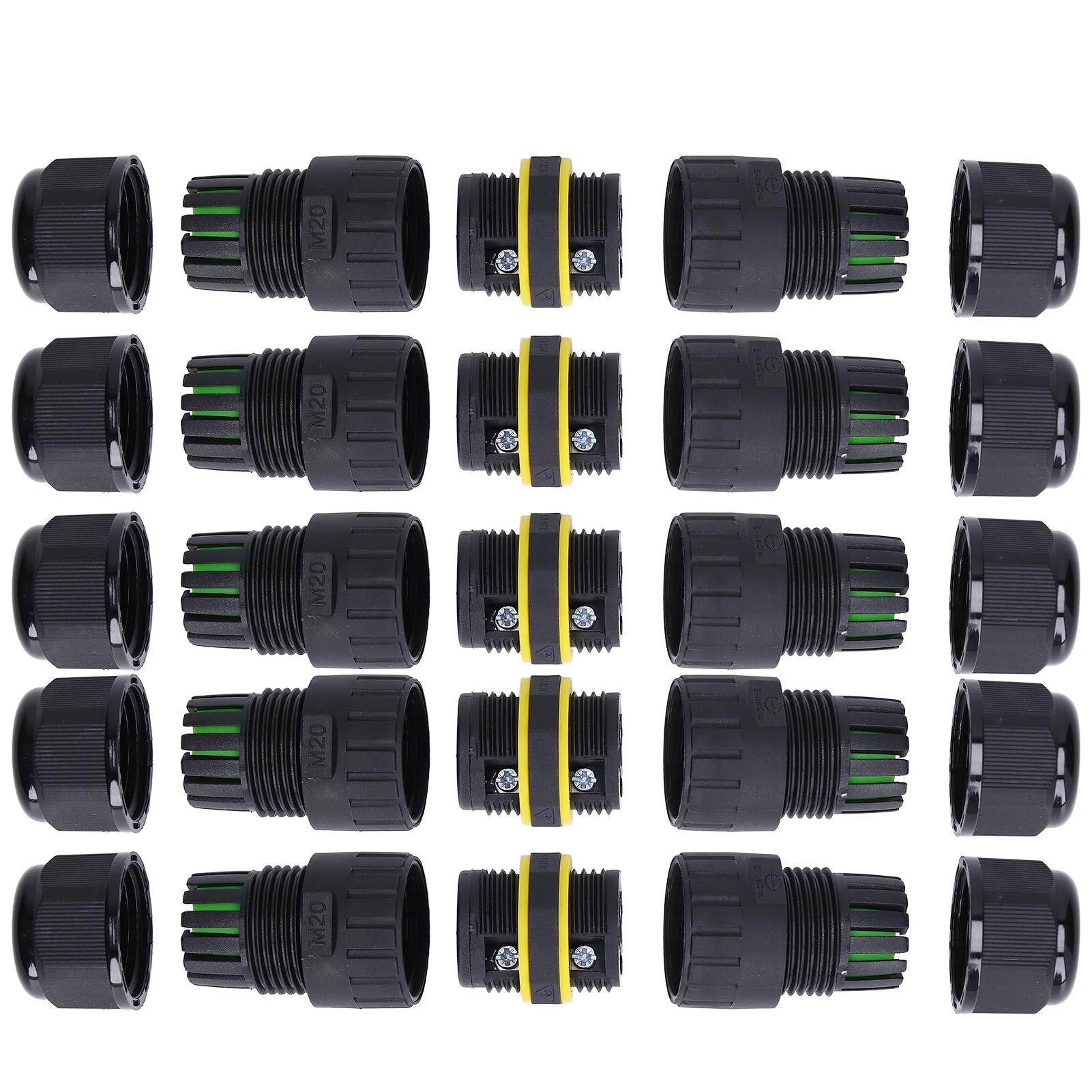Packung Mit 5 Wasserdichten Ip68 3-poligen Durchgangslochverbindern Für 9-12 Mm Außennetzteile