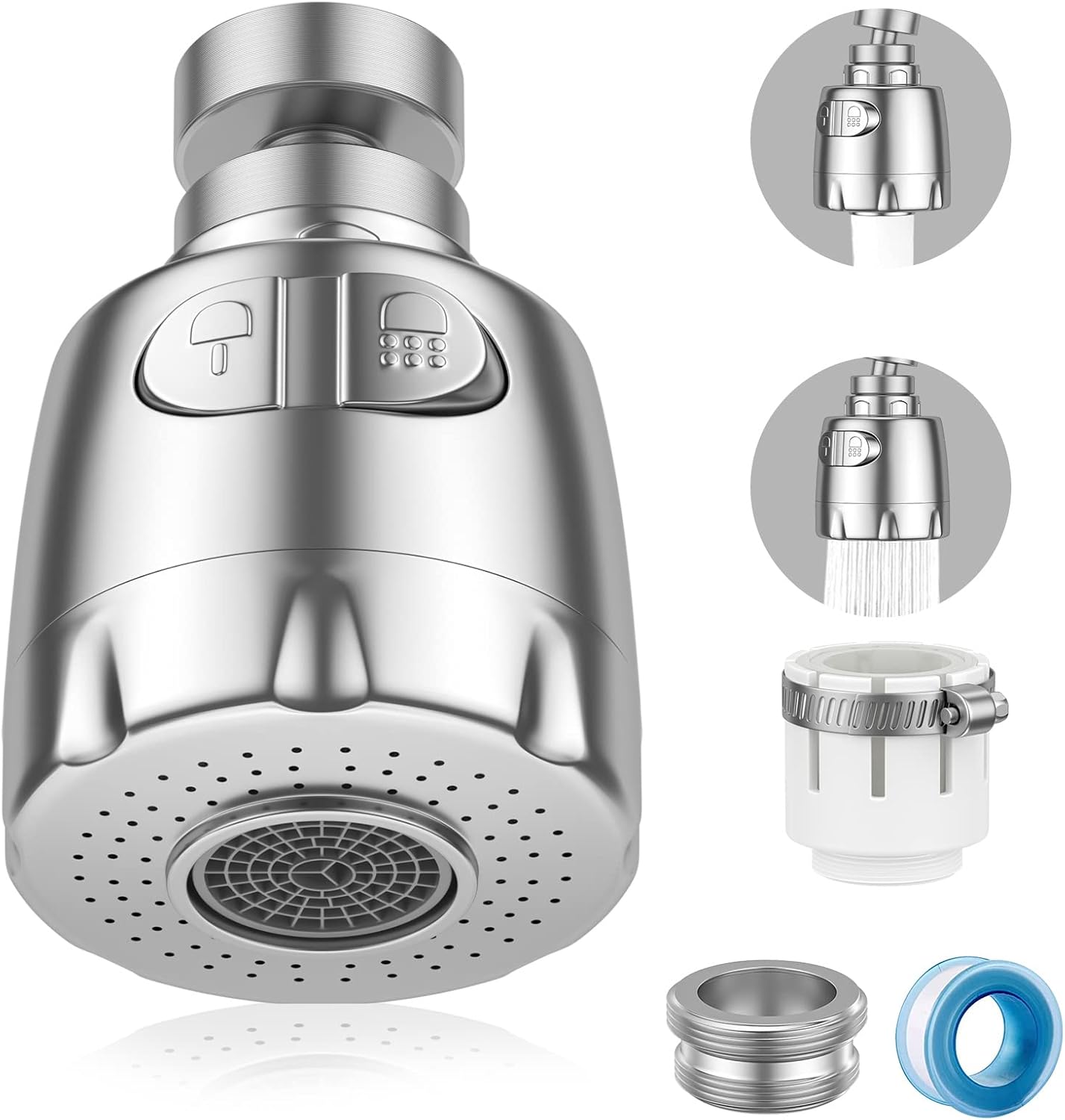 360°-küchenarmatur-luftsprudler, 2-stufige Düse Rotierender Spritzschutz-luftsprudler Mit M22/m24-adapter, Wassersparfilter Für Spüle, Waschbecken Und Badezimmer