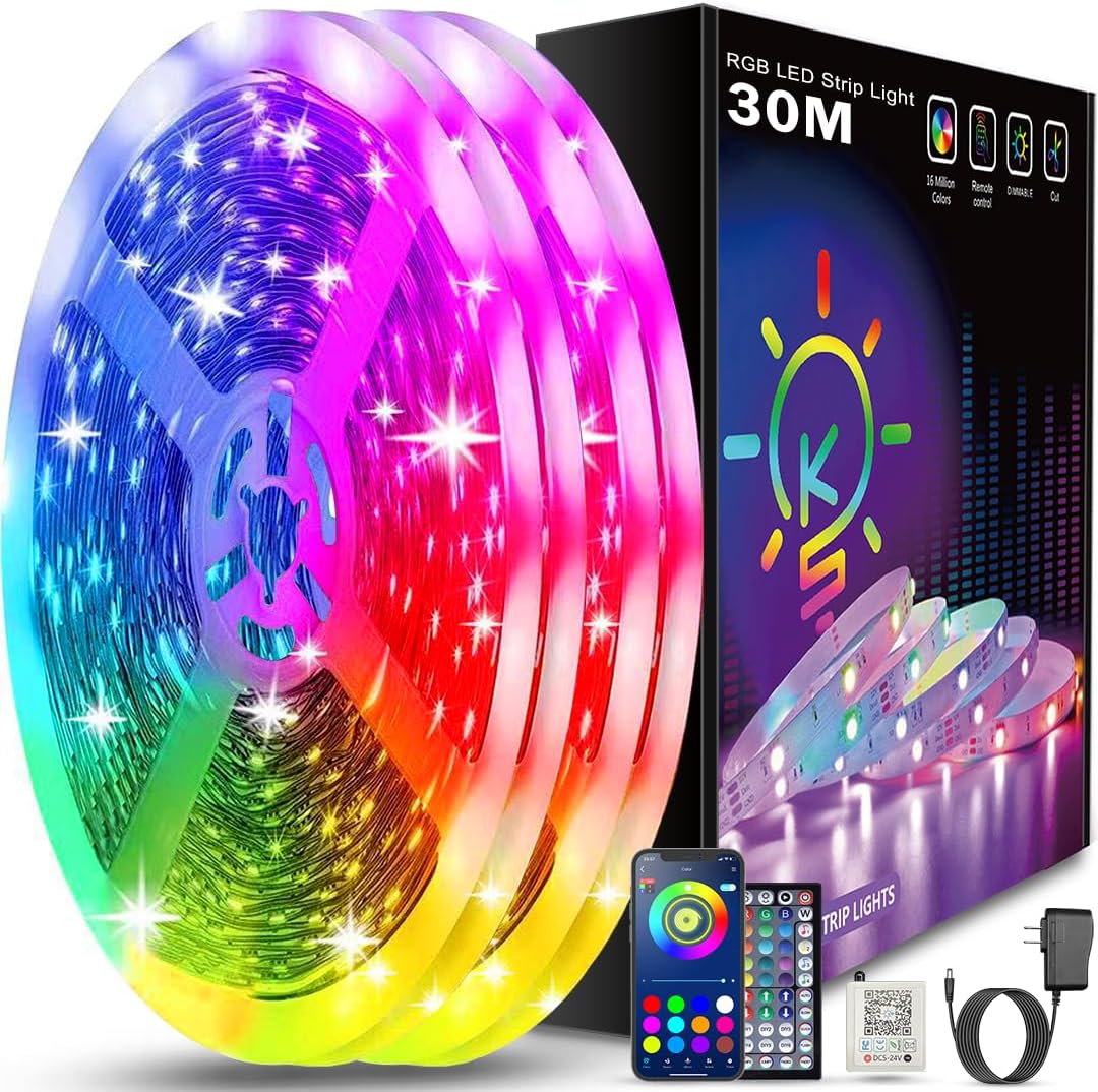 30 M Led-streifen (2 X 15 M), Bluetooth-led-schlafzimmerleuchte, Led-streifen Per App-fernbedienung Steuerbar, Led-lichterkette Für Schlafzimmer- Und Bürodekoration [energieklasse A]