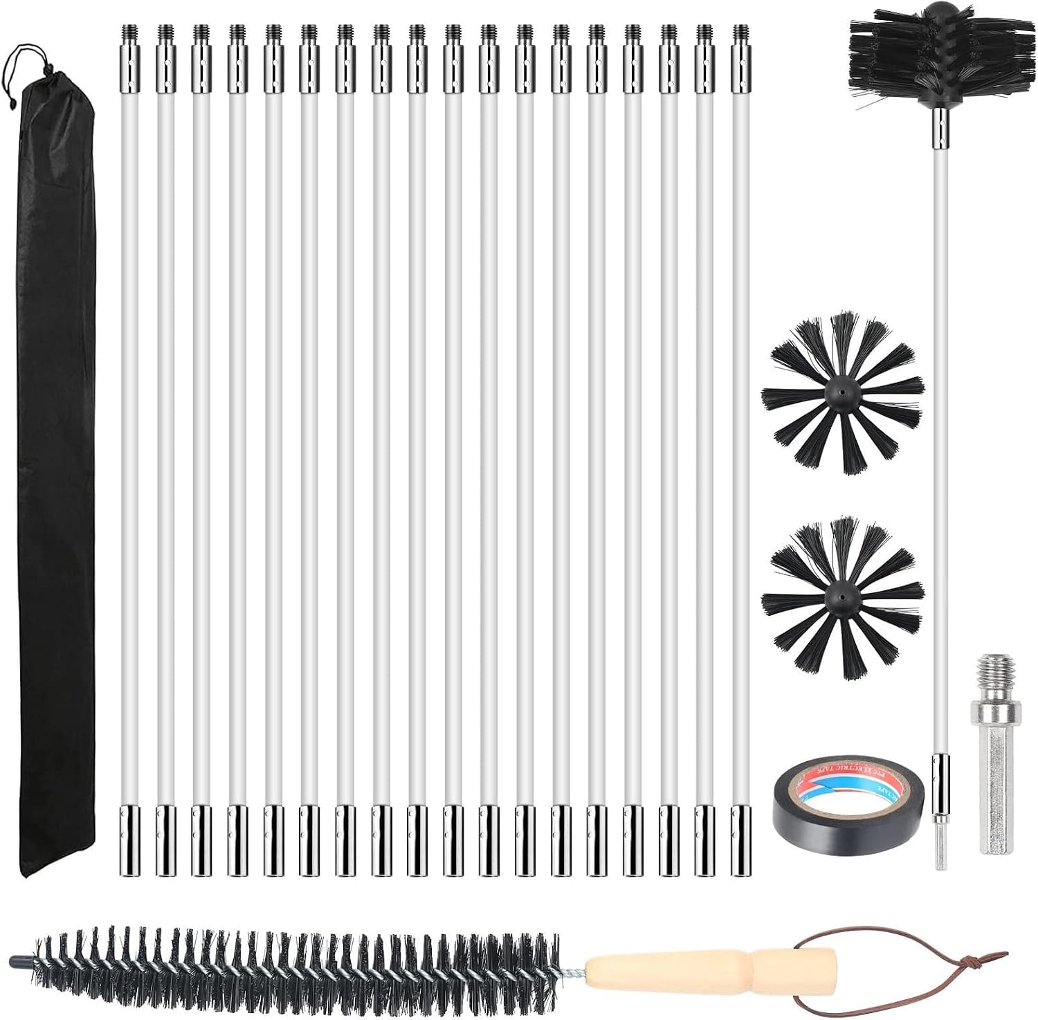 Kaminbürsten-set – 150 Mm Durchmesser, 18 X 410 Mm Lange Stäbe, 2 Bürstenköpfe – Für Holzöfen Und Kaminreinigung