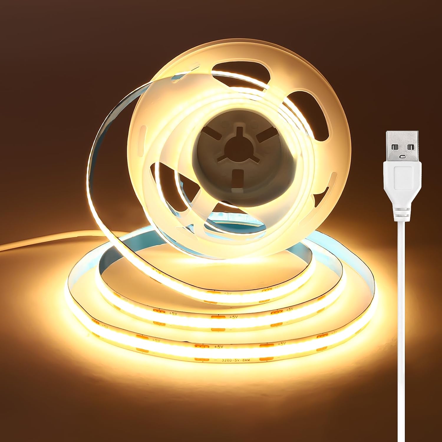 1,5 M Usb Cob Led-streifen 3000k, 5v Warmweiße Led-streifen Mit Klebefläche, 8 Mm Breite, Cri 92+ Für Fernseher, Spiegel, Unterschränke, Regale, Küche [energieklasse F]
