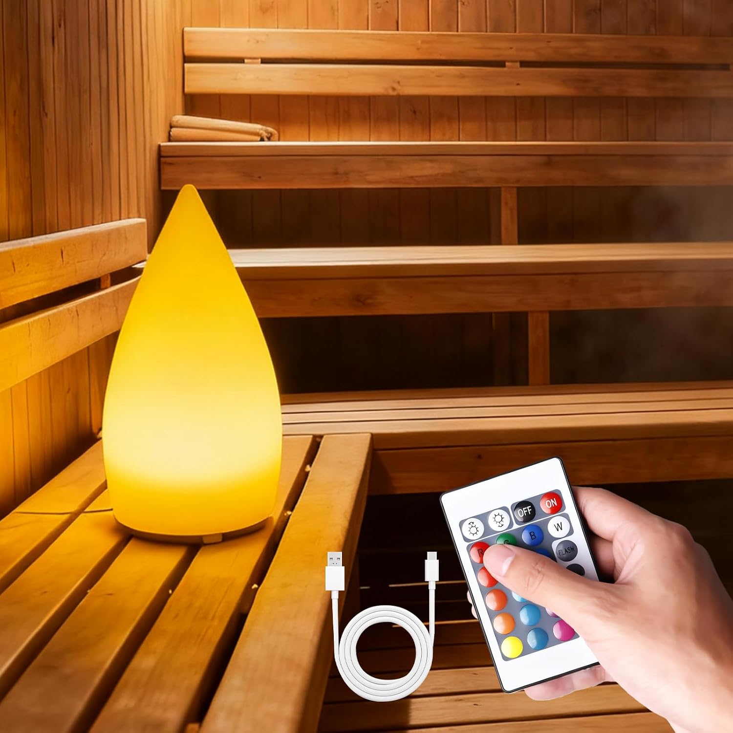 Dimmbare Saunaleuchte Mit 16 Rgb-farben Und 4 Modi, Kabelloser Akku Mit Fernbedienung Und Usb-anschluss, Farbwechselnde Led-beleuchtung Für Sauna, Restaurant, Bar, Garten [energieklasse F]
