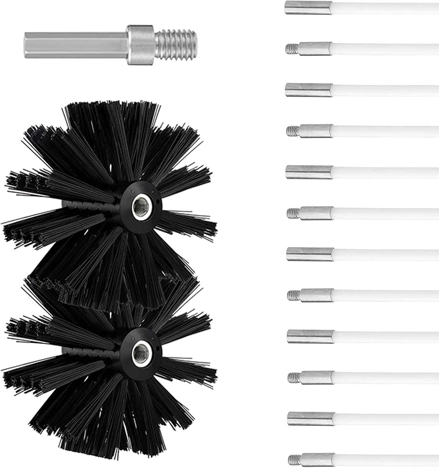 Schornsteinfeger-set, Durchmesser 120 Mm, Schornsteinreinigungswerkzeug-set Mit Bürsten, Bestehend Aus 12 X 410 Mm Stangen Und 2 X 120 Mm Bürstenköpfen