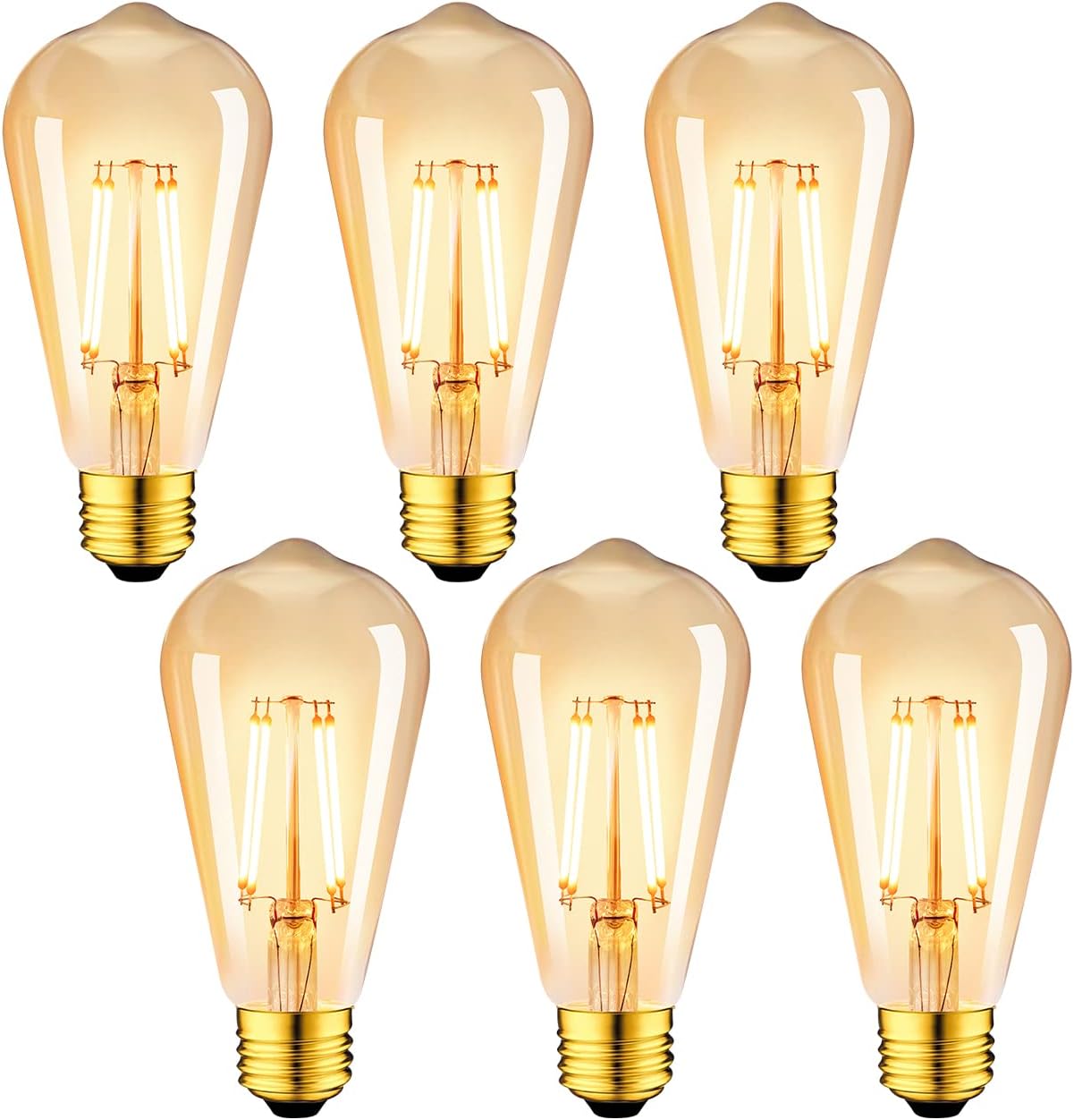 4-w-e27-st64-led-filamentlampe, Entspricht Einer 35-w-glühbirne, Retro-edison-glühbirne In Braunem Glas, 2500 K Warmweiß, Nicht Dimmbar, 6er-pack