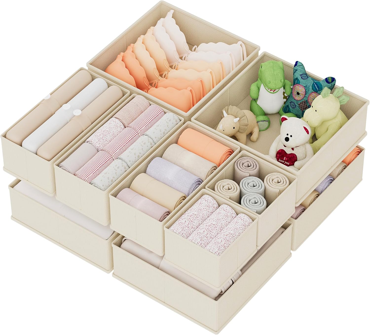 Set Mit 10 Schubladenorganisatoren, Aufbewahrungsboxen Für Unterwäsche, Socken, Bhs, Slips, Krawatten, Schals, Beige
