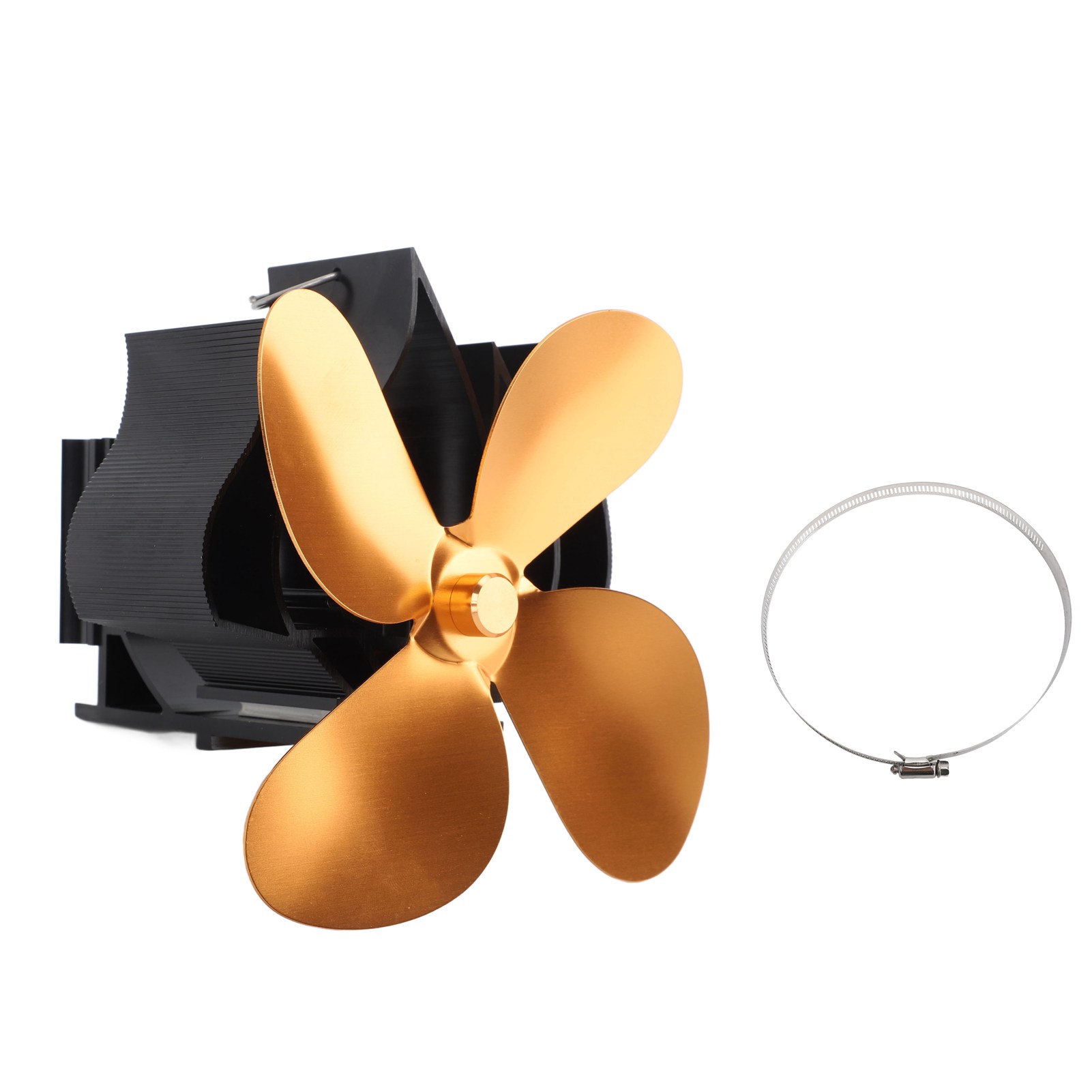 Wandmontierter Kaminventilator, 4 Flügel, Wärmebetrieben, Für Holzöfen Und Kamine, Goldfarben