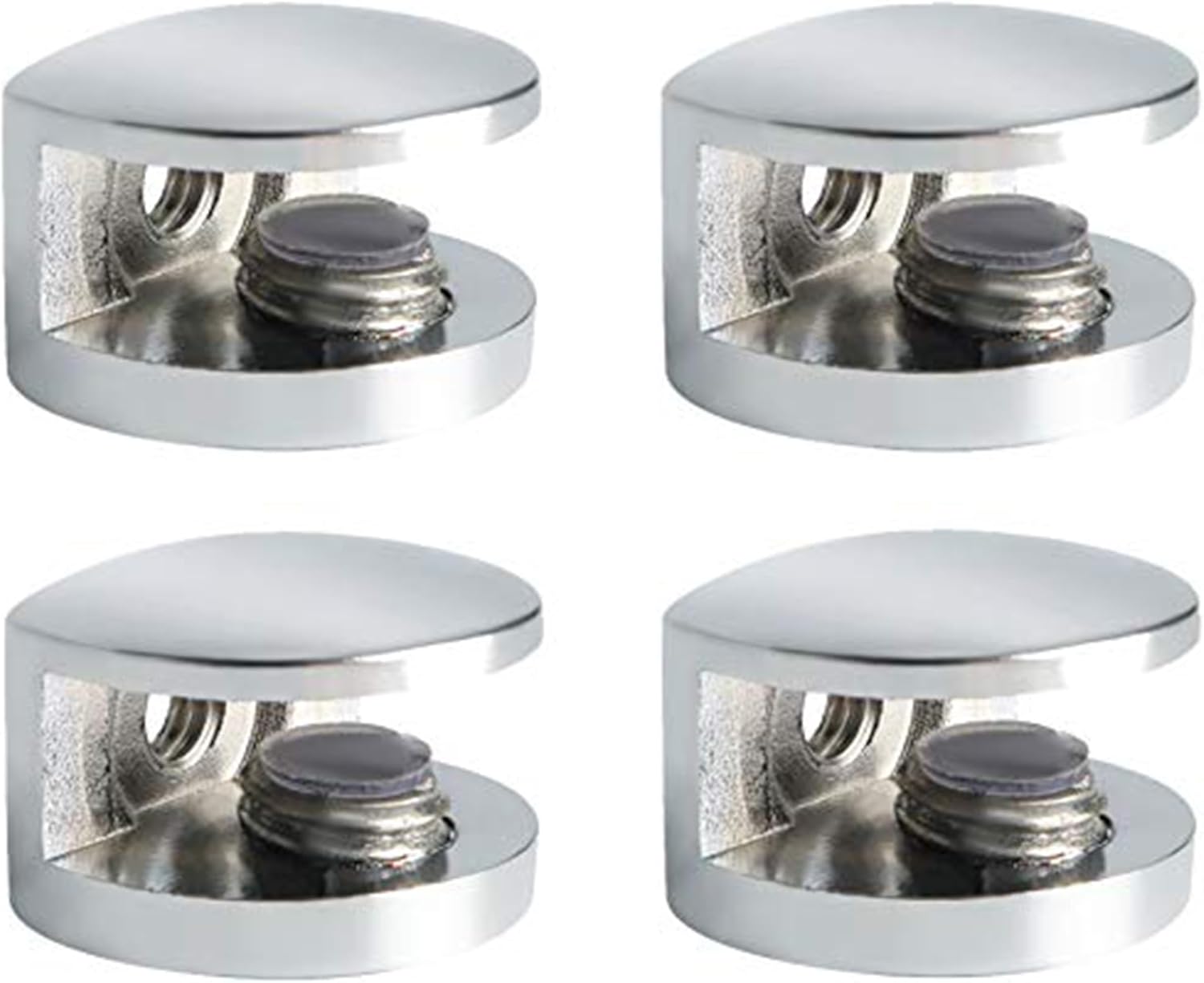Glasklemm-wandregalhalterung Für 5–8 Mm Glas, Poliertes Chrom, 4 Stück Verstellbare Glasregalhalterung, Wandmontage Aus Zinklegierung, Halbrunde Glasregalstütze