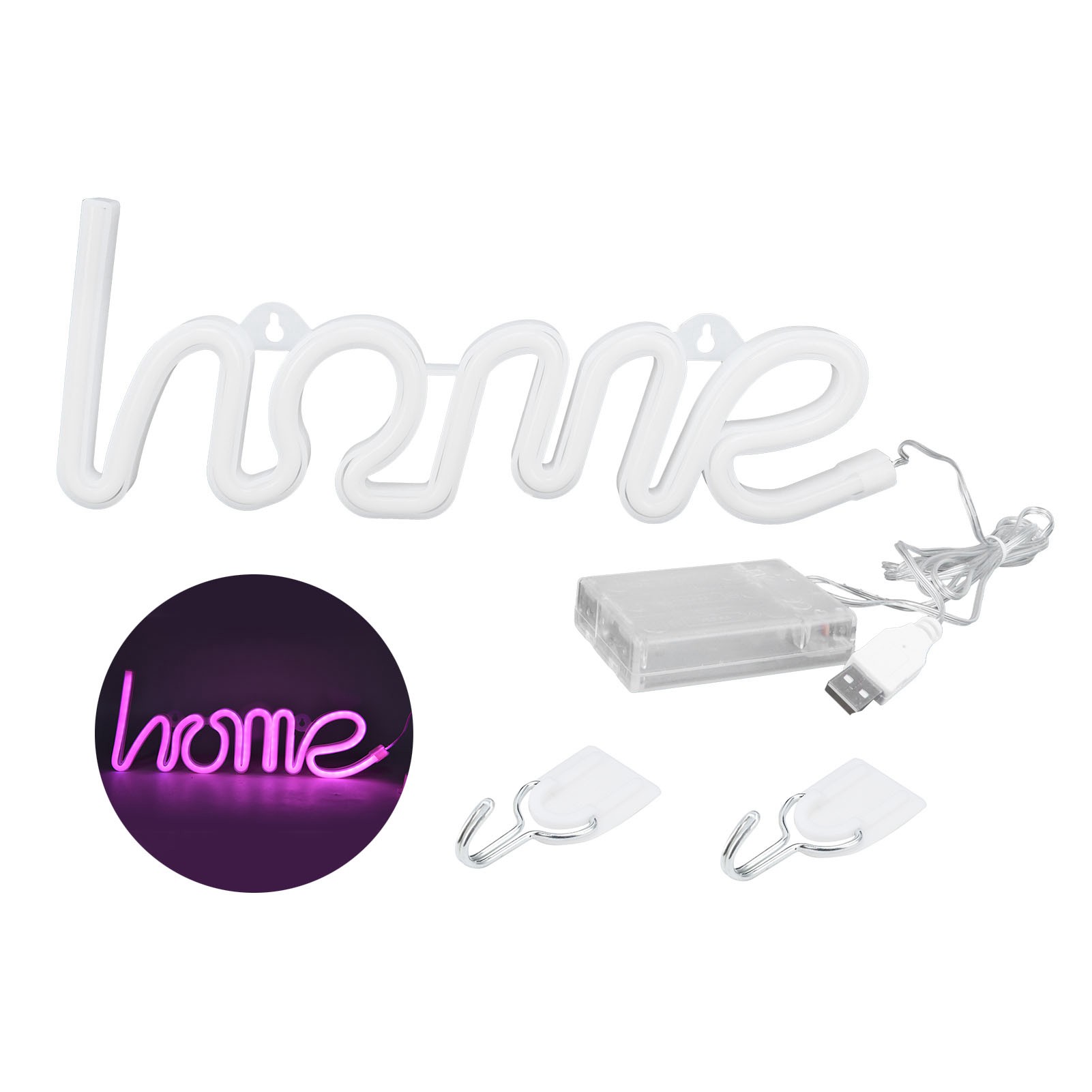 Neon-leuchtschild „home“, Usb-/batteriebetriebene Hängewandlampe, Rosa, Ideal Für Partys.