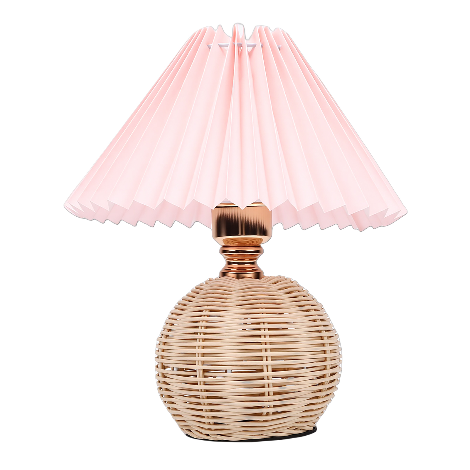Plissee-tischleuchte Mit Sanftem Gelbem Licht, Leinenschirm, Rattanfuß, Nachttischlampe Fürs Schlafzimmer, Roseate