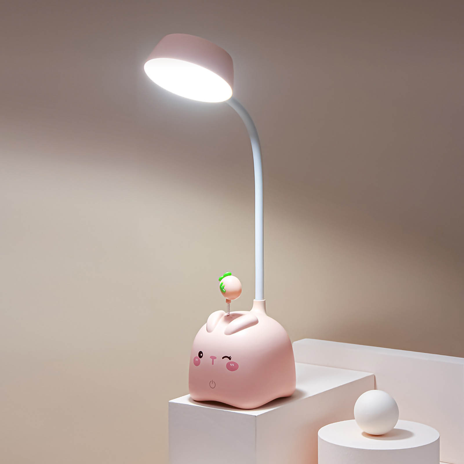 Wiederaufladbare Led-schreibtischlampe Mit Usb-anschluss, Faltbar, Rosa Hasenmotiv, Augenschutz, Ideal Für Schüler (9,1 X 9,1 X 40 Cm). Abmessungen: 9,1 X 9,1 X 40 Cm.