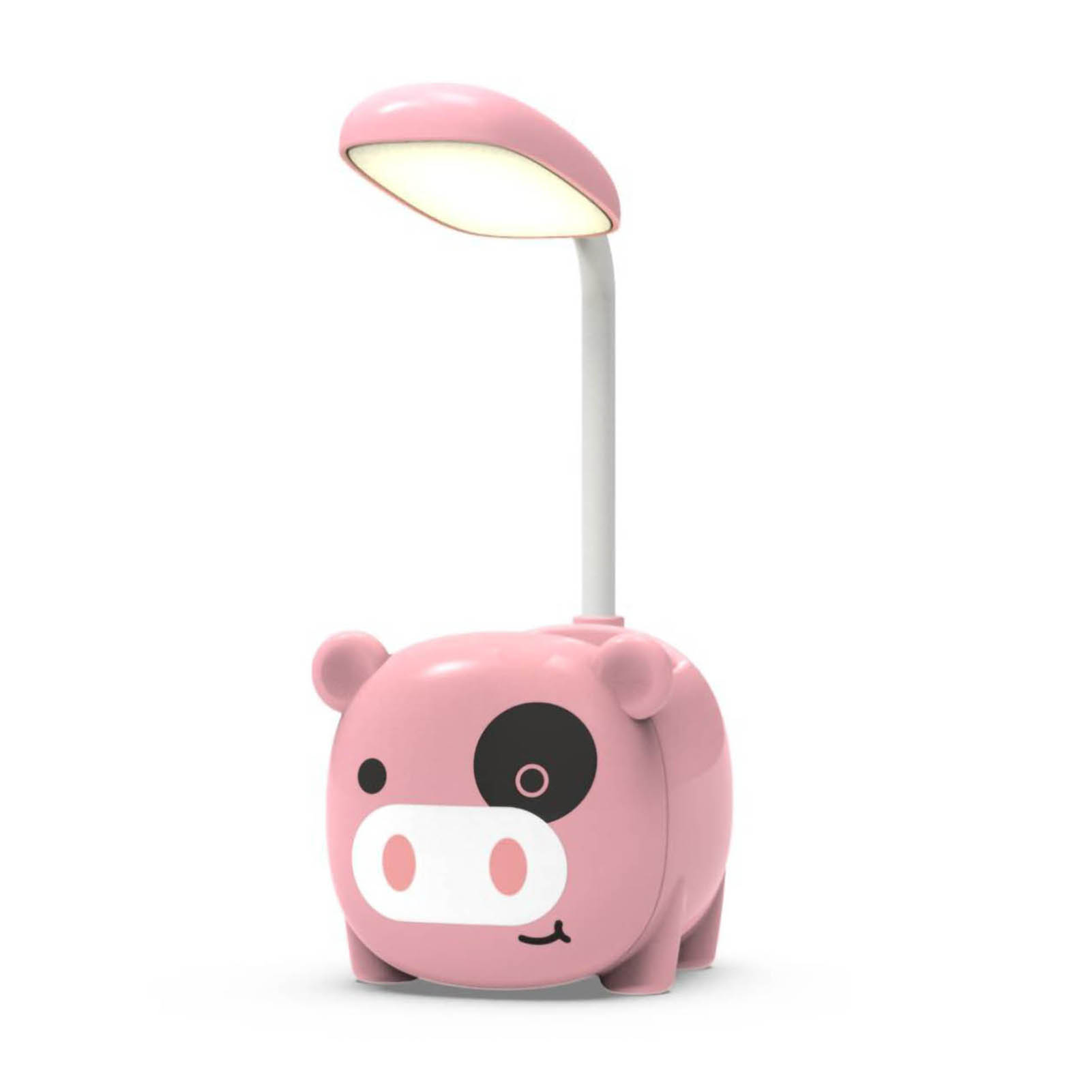 Tischlampe Mit Stifthalter Für Schüler, Augenschonende Tischlampe Mit Flexiblem Schlauch, Usb-ladefunktion Und Rosa Led-nachtlicht In Kalbsform