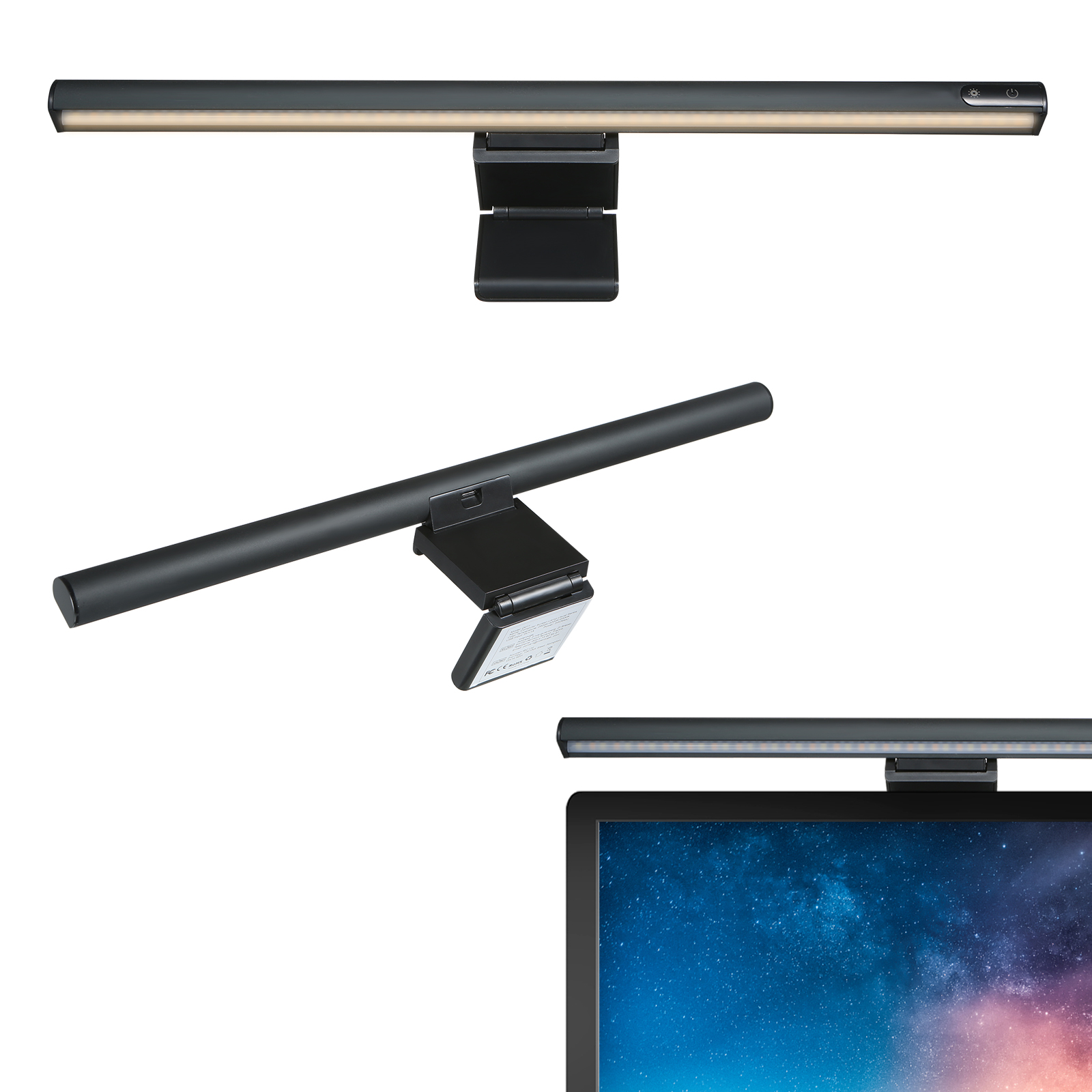 Hängender Led-bildschirm Mit Integrierter Beleuchtung, Usb-c-anschluss, 3 Farben Und Farbtemperatur, Stufenlos Einstellbarer Helligkeit Mit Speicherfunktion, Tragbar Für Büro, Café Oder Den Täglichen