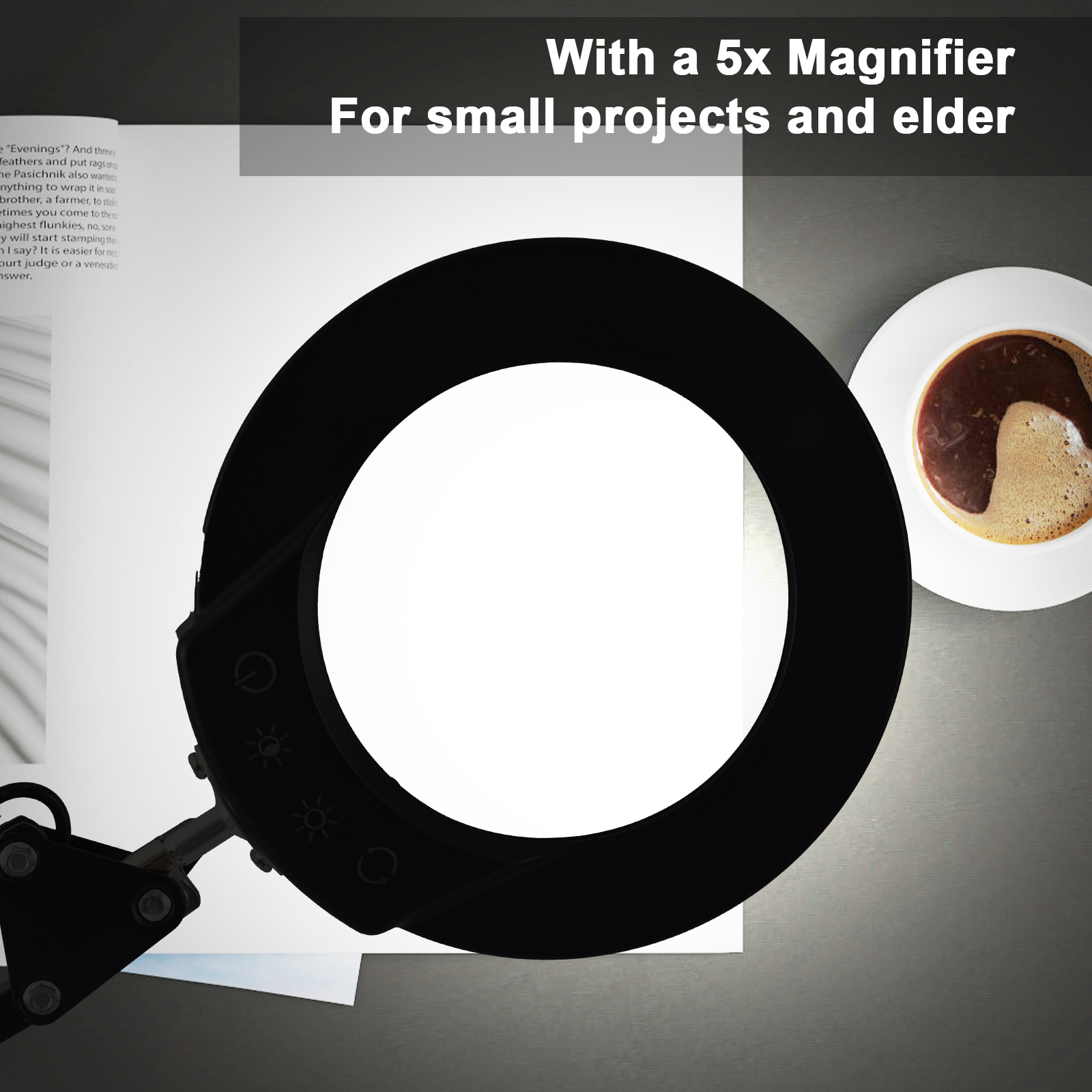 Flexible Tischklemme Mit 5-facher Vergrößerung, Gelenkarm, Dimmbarer Led, 5 Farbmodi Und 5 Helligkeitsstufen, Ideal Zum Lesen, Arbeiten Und Lernen.