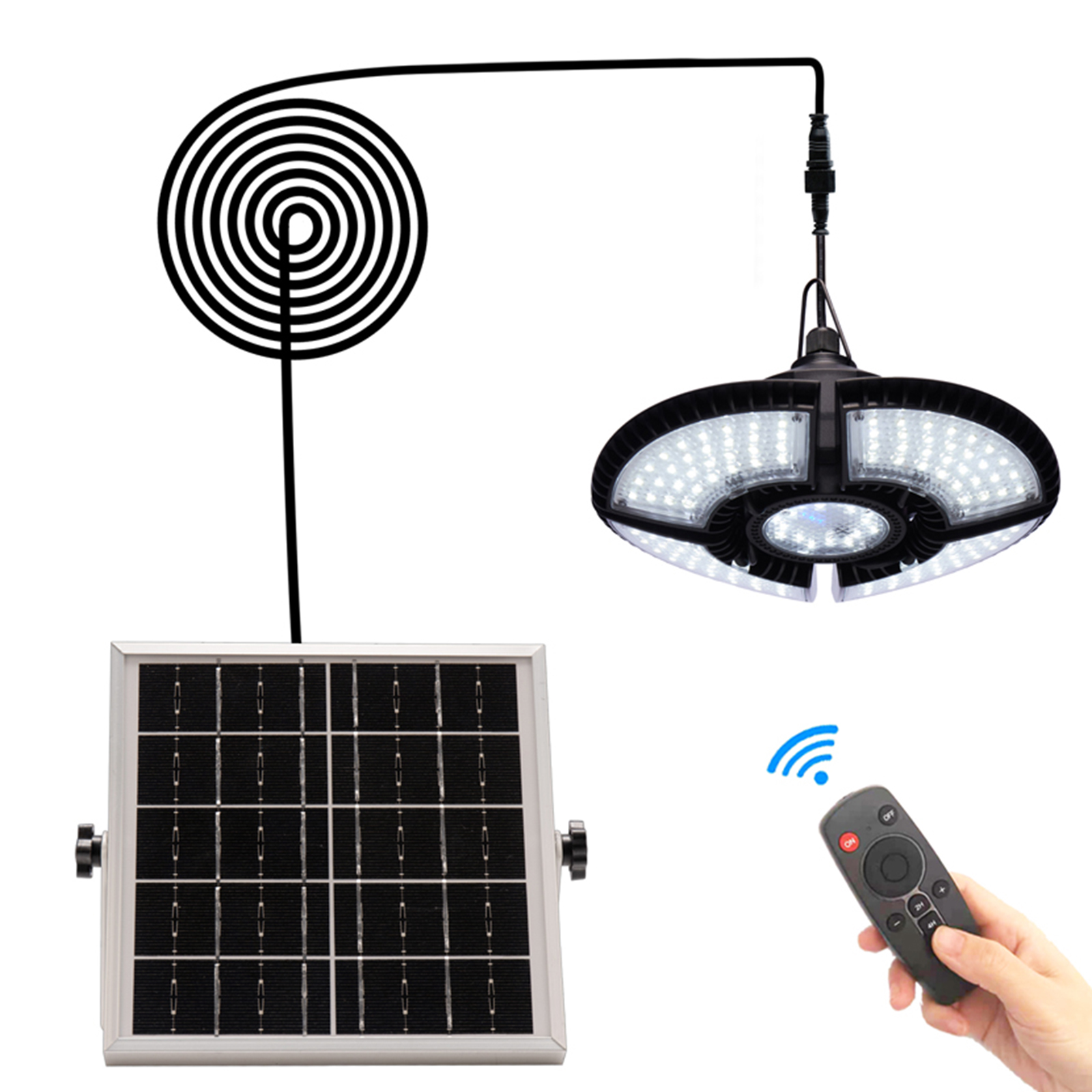 Solar-pendelleuchte Mit 136 Leds Und Fernbedienung, Wasserdicht Nach Ip65, Ideal Für Garage, Gartenhaus, Scheune, Balkon Oder Pergola. Geeignet Für Den Innen- Und Außenbereich.