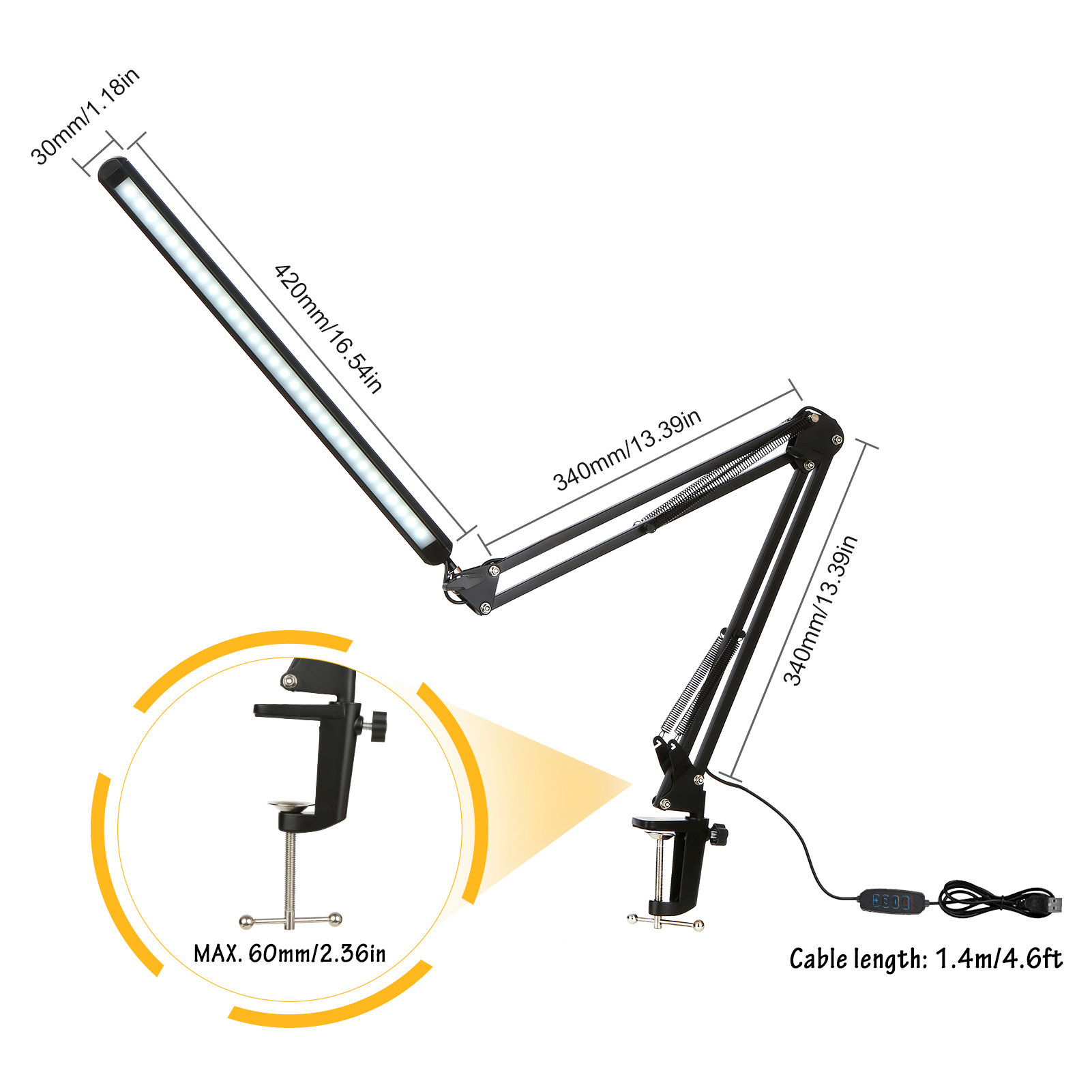Tomshine Led-schreibtischlampe Mit Klemme, Dimmbare Und Augenschonende Leselampe, 3 Farbmodi Und 10 Helligkeitsstufen, Gelenkarm, Ideal Für Büro Oder Arbeitszimmer.