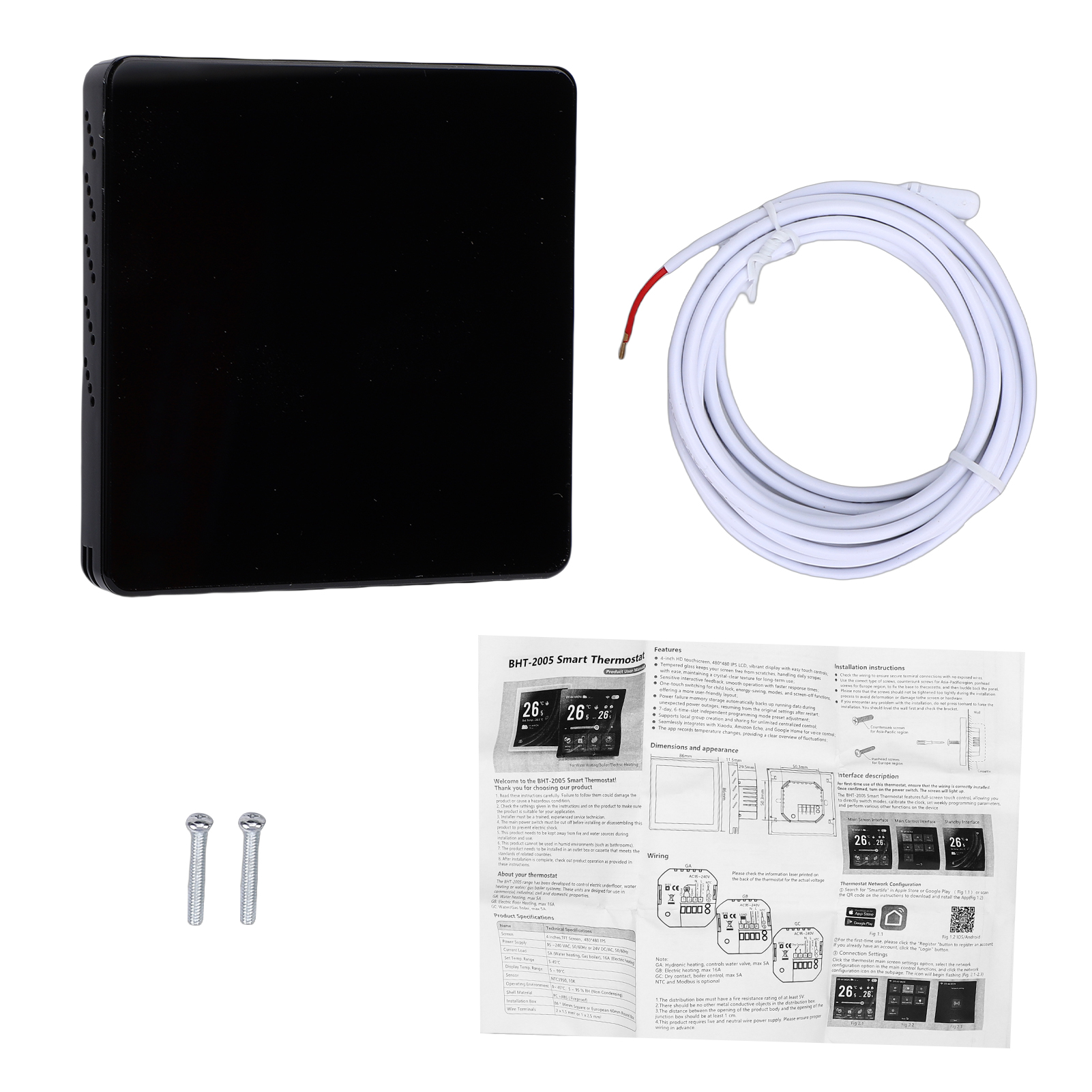 Elektrischer Wlan-thermostat Für Fußbodenheizung Mit Intelligentem Touchscreen, Eingebautem Sensor, 4-zoll-farbdisplay Und Fernbedienungs-app (schwarz).