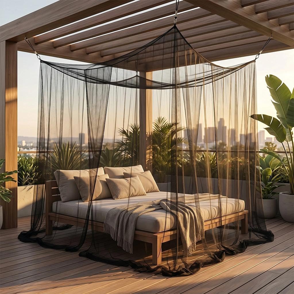 Outdoor-moskitonetz Xxl Garten-moskitonetz Für Doppelbett, Quadratisches Indoor-moskitonetz Für Balkone, Pergolen, Schwimmbäder, Terrassen, Gärten Und Camping (schwarz, 1 Tür, 2,1 X 1,9 X 2,4 M)