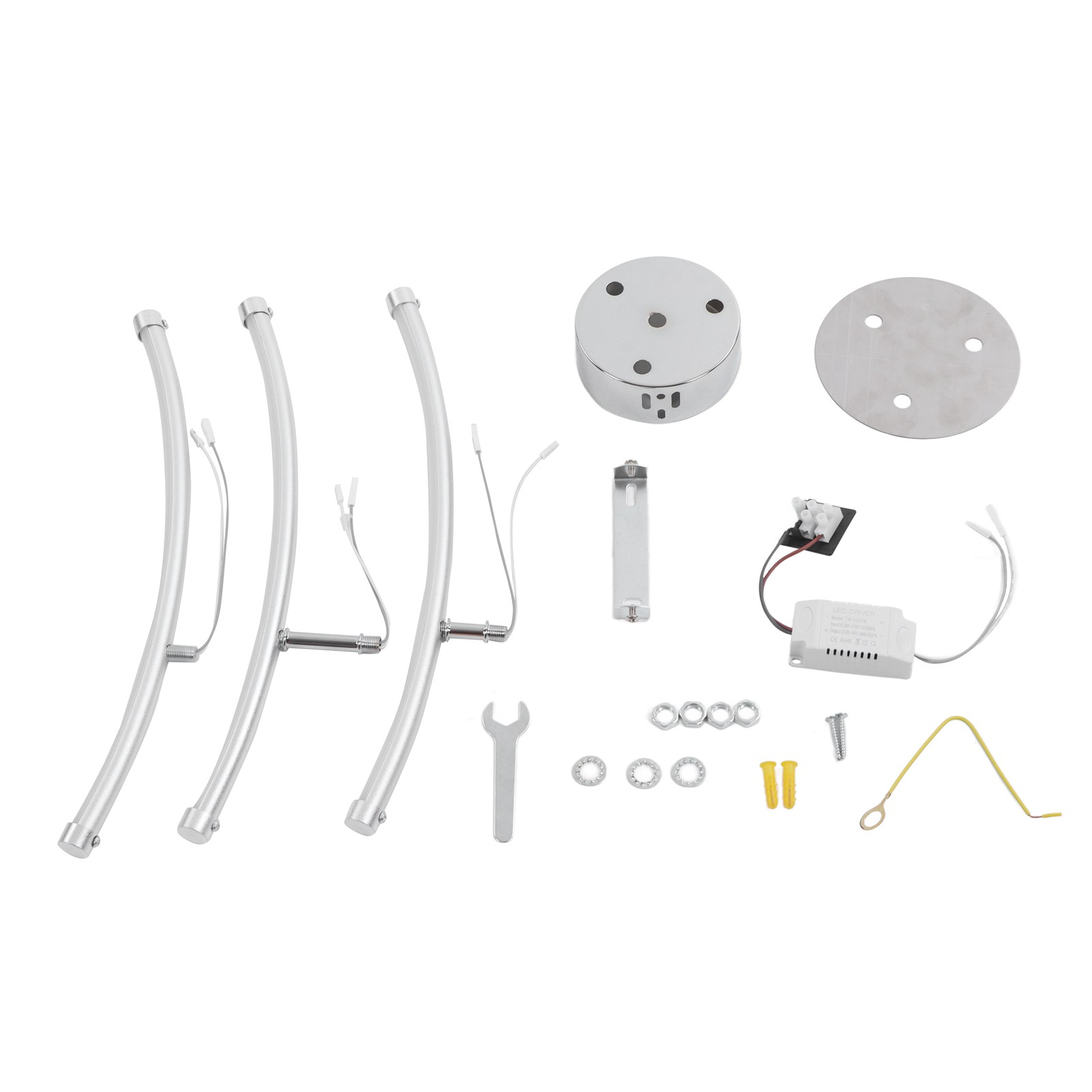 Gebogene Led-deckenleuchte Aus Silberfarbenem Aluminium, 3 Warmweiße Lampen Mit Treiber, Für Wohnzimmer, Küche, Schlafzimmer, 85–265 V