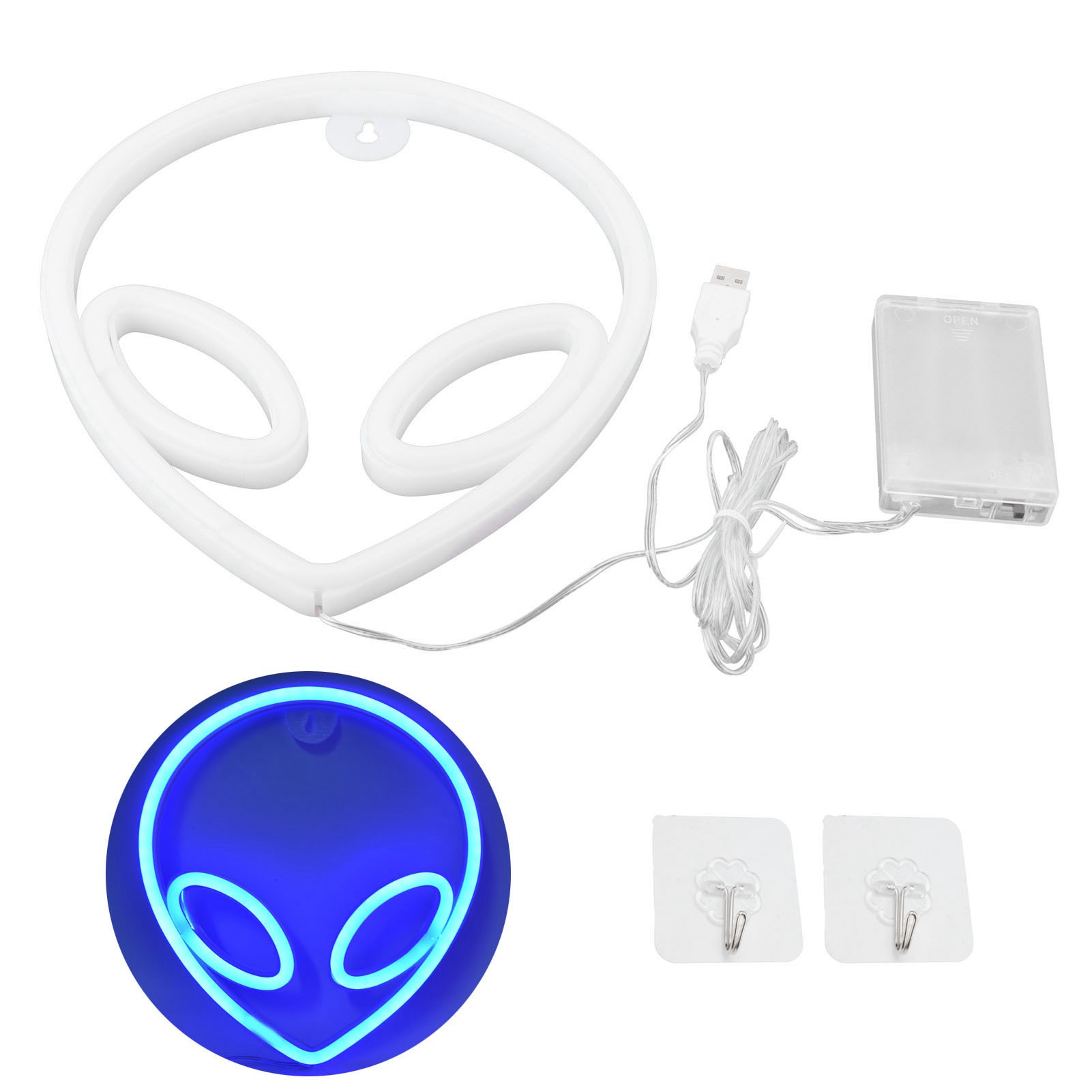Neon-leuchtschild „alien“, Innovative Wanddekoration, Blaues Nachtlicht, Betrieb Mit Batterien Oder Usb Möglich.